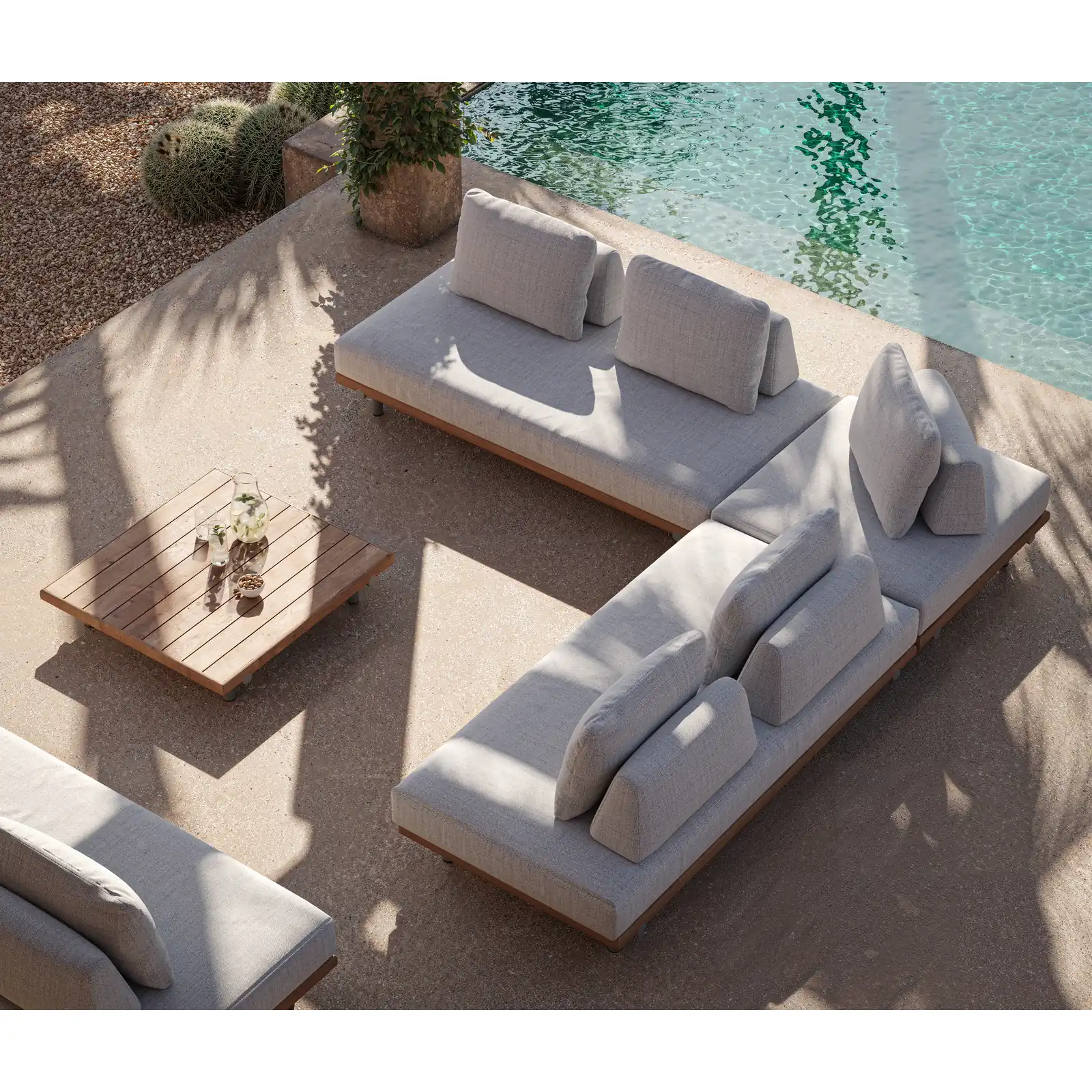 2-Sitzer Gartensofa Emilio aus Teakholz mit muschelfarbenen Kissen aus Outdoor-Stoff, 190x95x69 cm - Image 2