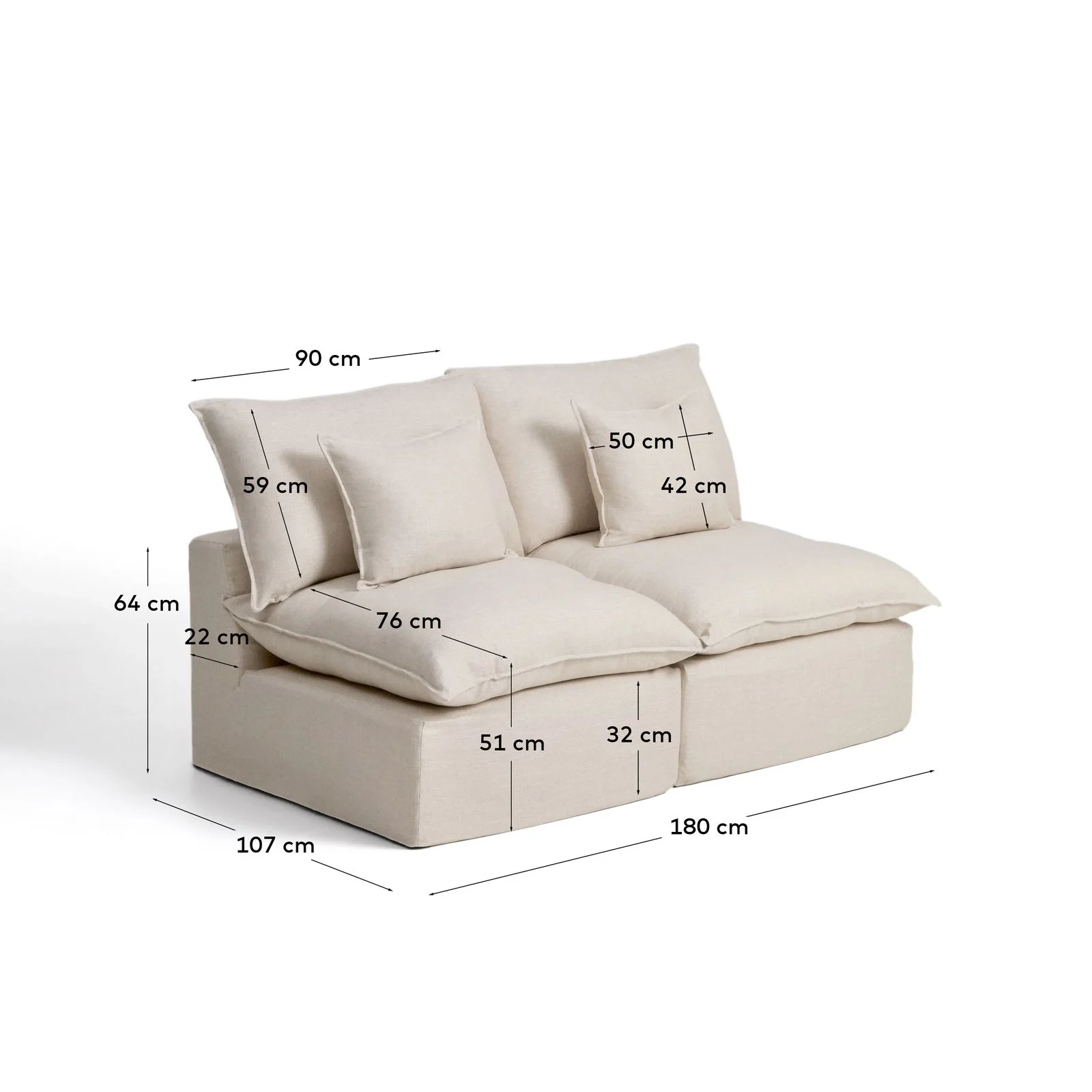 2-Sitzer-Modularsofa Anarela mit abnehmbarem Bezug aus Leinen und Viskose, 180 cm, FSC Mix Credit - Image 7