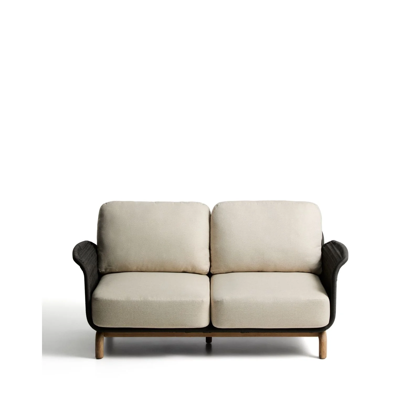 2-Sitzer-Sofa Alipa aus massivem Akazienholz und dunkelgrauem Seil, 165 cm