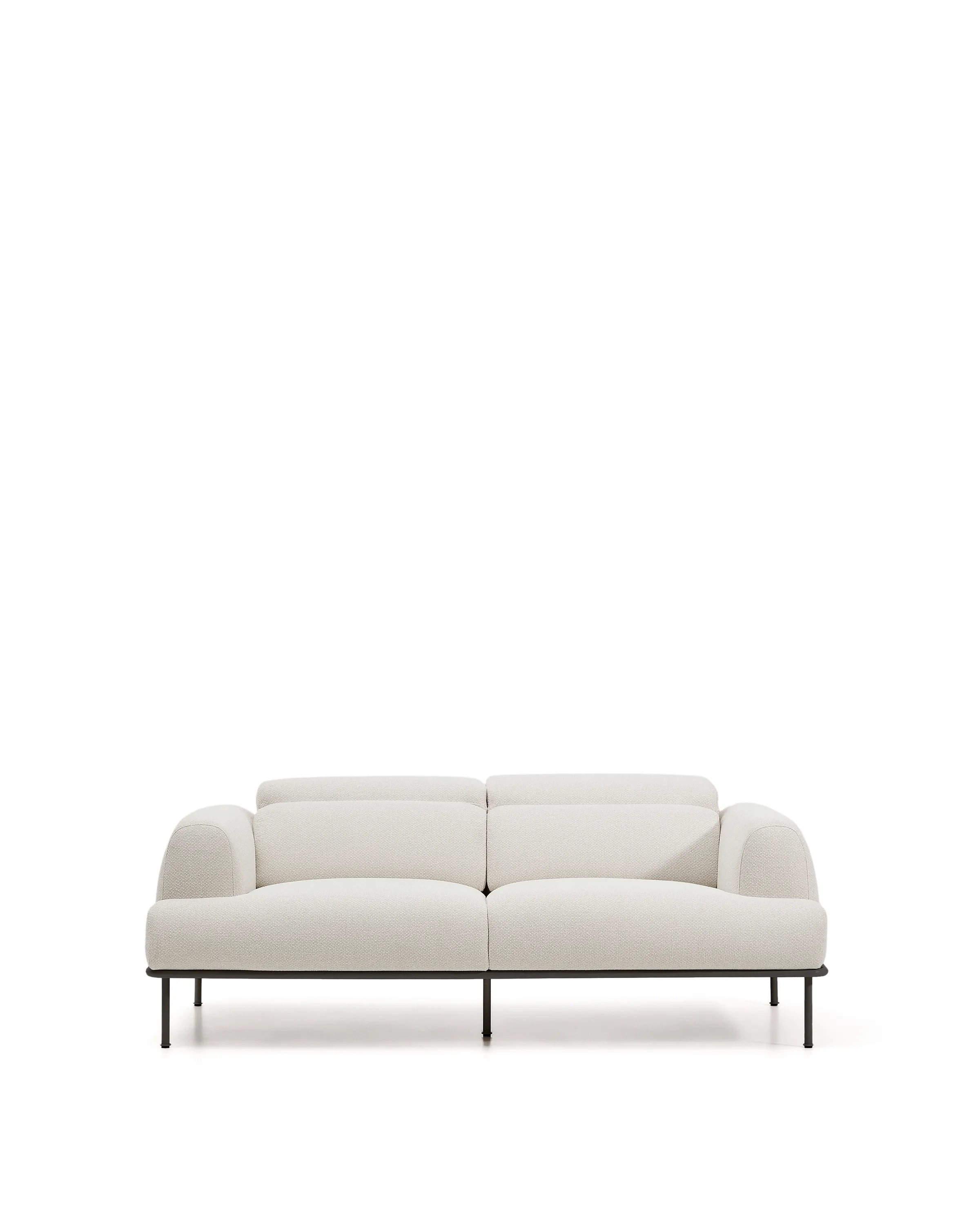 2-Sitzer-Sofa Aurum aus ecrufarbener Chenille mit verstellbarem Kopfteil und mattgrauer Metallbasis 210 cm FSC Mix Credit