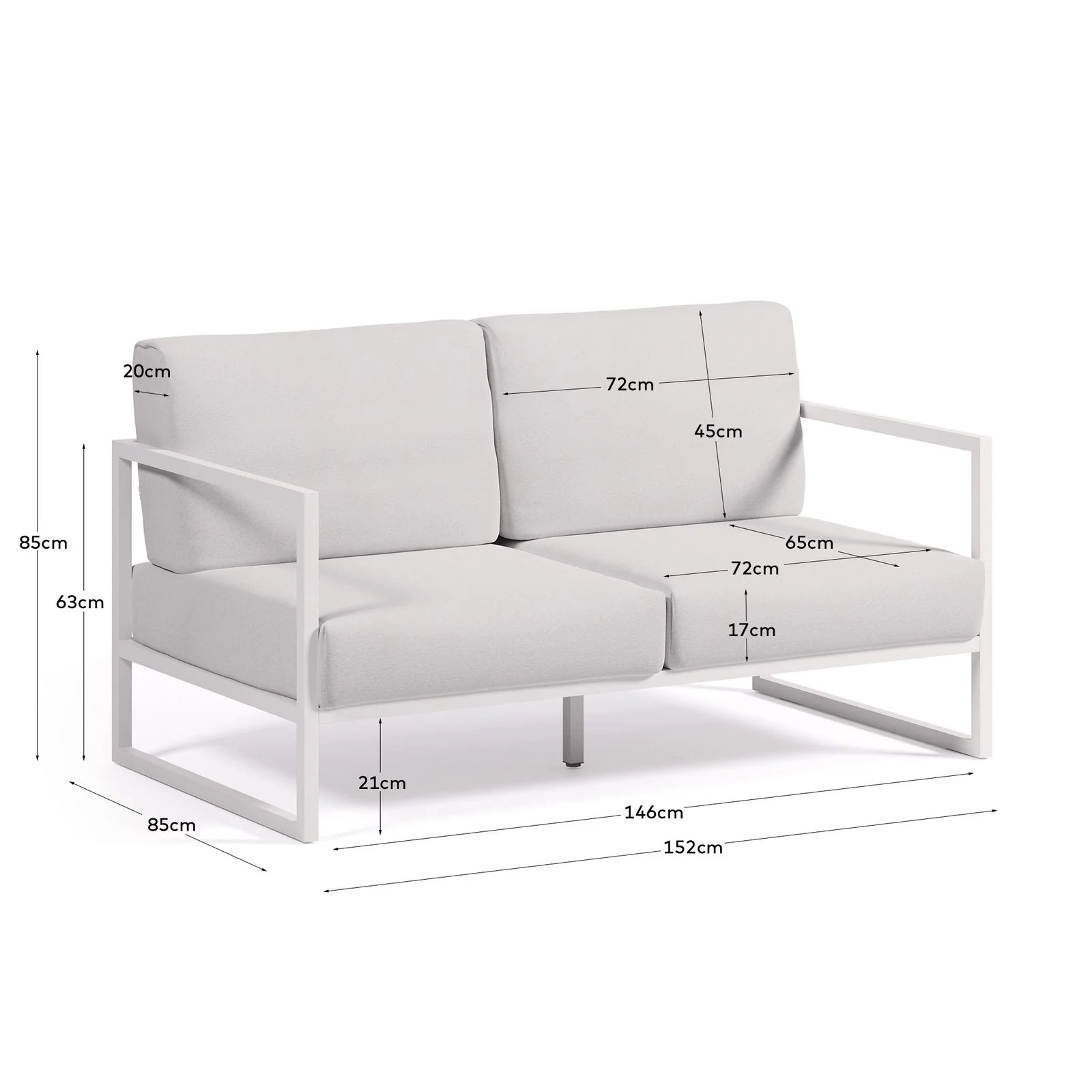 2-Sitzer-Sofa Comova 100% outdoor weiß und Aluminium weiß 150 cm - Image 3