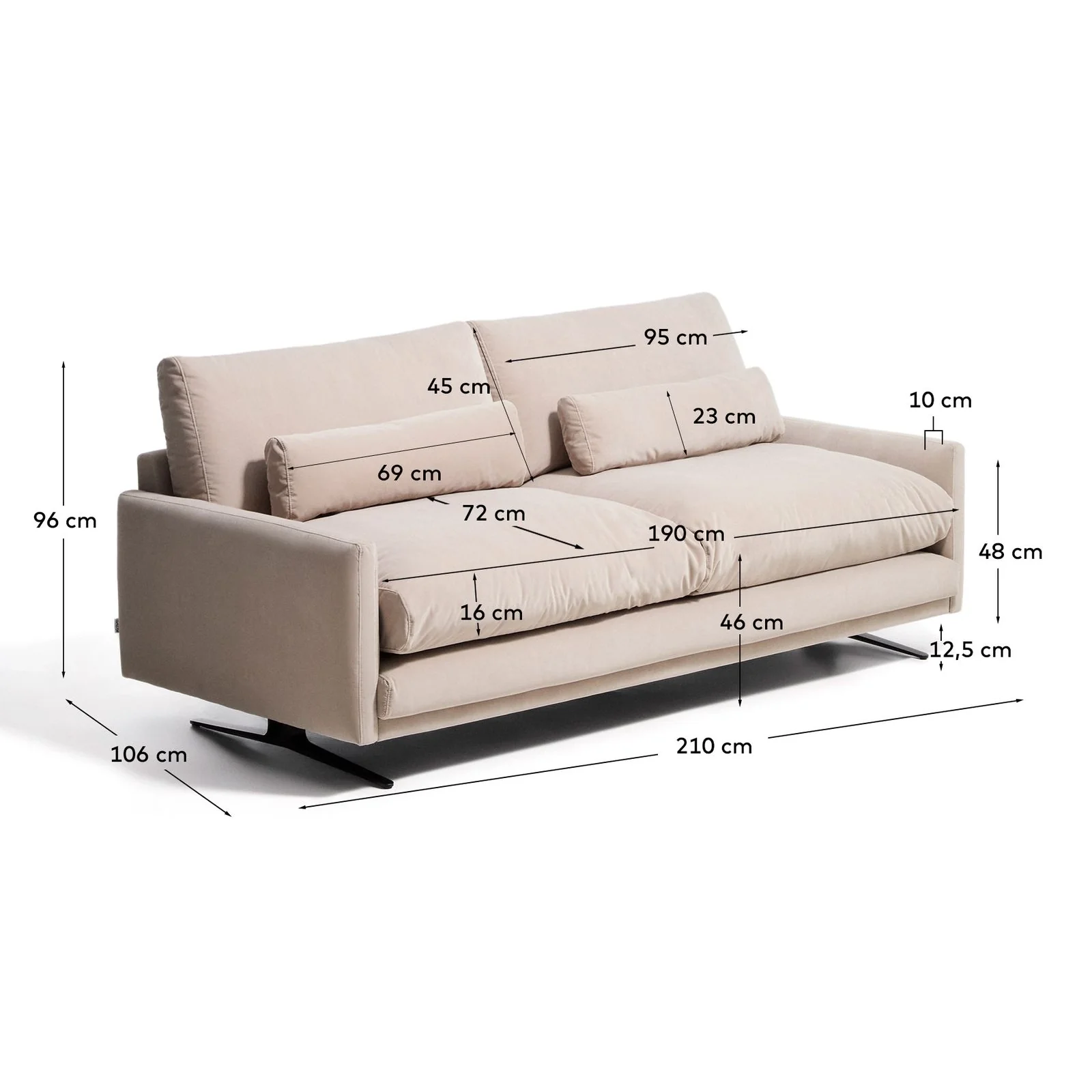 2-Sitzer-Sofa Veliro, schwer entflammbar, mit Samt und Stahlbeinen mit schwarzem Finish, 210 cm, FSC Mix Credit - Image 13