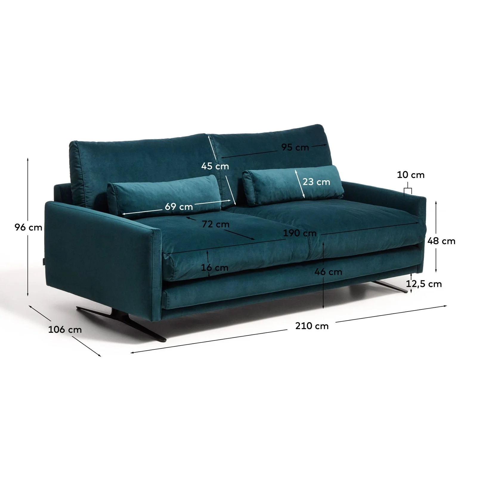 2-Sitzer-Sofa Veliro, schwer entflammbar, mit Samt und Stahlbeinen mit schwarzem Finish, 210 cm, FSC Mix Credit - Image 3
