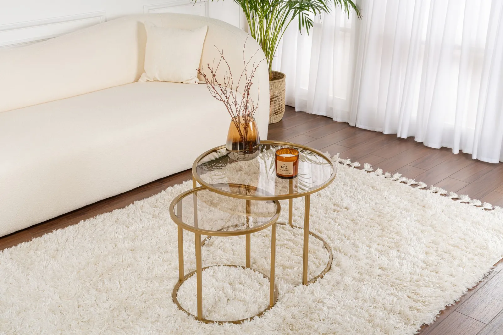 2er-Set Couchtisch Aurum aus gehärtetem Glas und Metall 60Ø - Image 2
