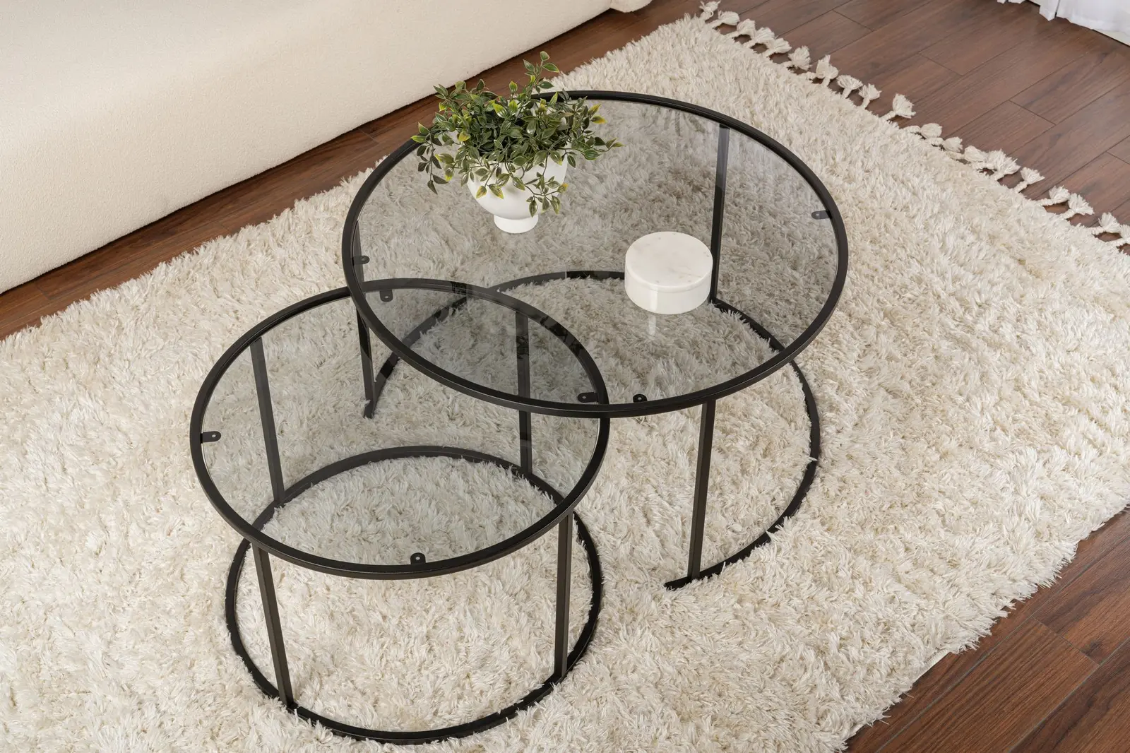 2er-Set Couchtisch Aurum aus gehärtetem Glas und Metall 80Ø - Image 12
