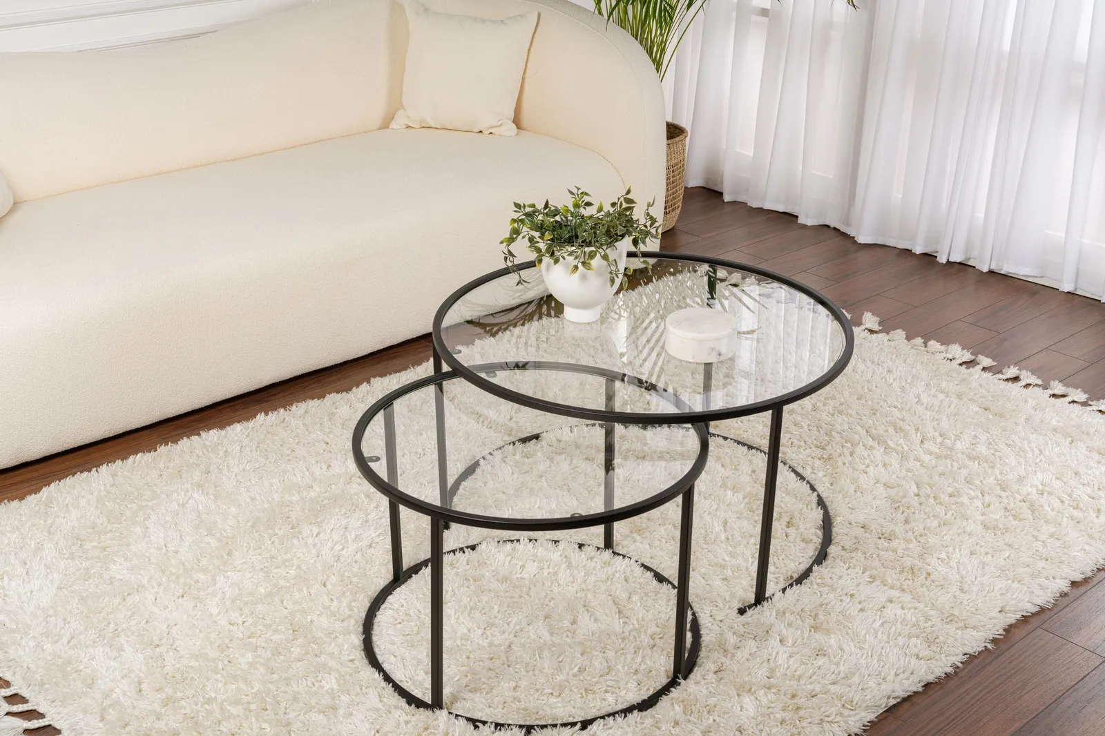 2er-Set Couchtisch Aurum aus gehärtetem Glas und Metall 80Ø - Image 16