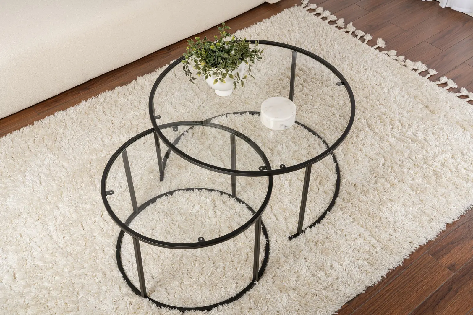 2er-Set Couchtisch Aurum aus gehärtetem Glas und Metall 80Ø - Image 19