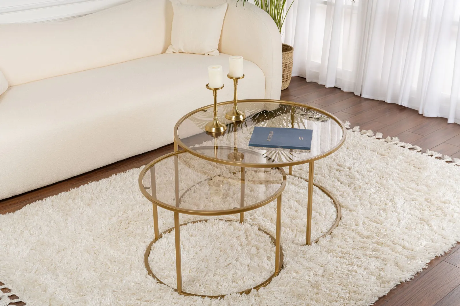2er-Set Couchtisch Aurum aus gehärtetem Glas und Metall 80Ø - Image 2
