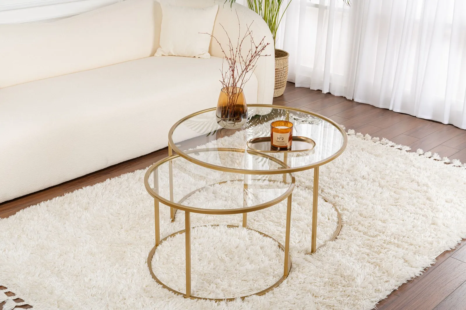 2er-Set Couchtisch Aurum aus gehärtetem Glas und Metall 80Ø - Image 23