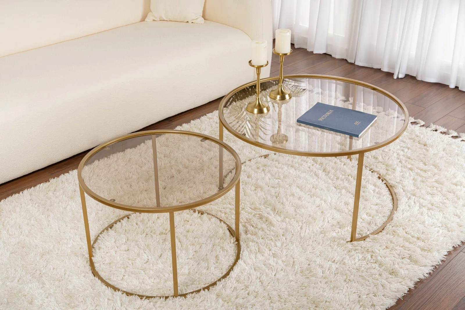 2er-Set Couchtisch Aurum aus gehärtetem Glas und Metall 80Ø - Image 4
