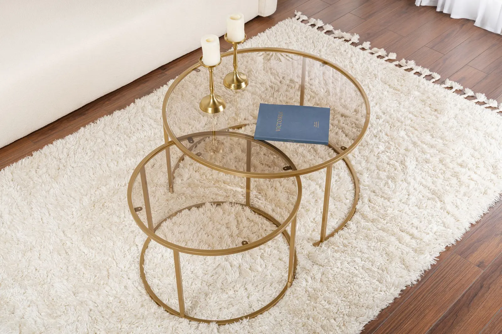 2er-Set Couchtisch Aurum aus gehärtetem Glas und Metall 80Ø - Image 5