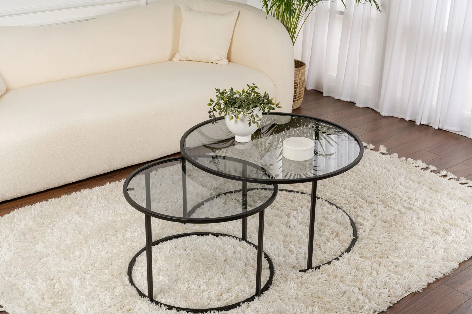 2er-Set Couchtisch Aurum aus gehärtetem Glas und Metall 80Ø - Image 9