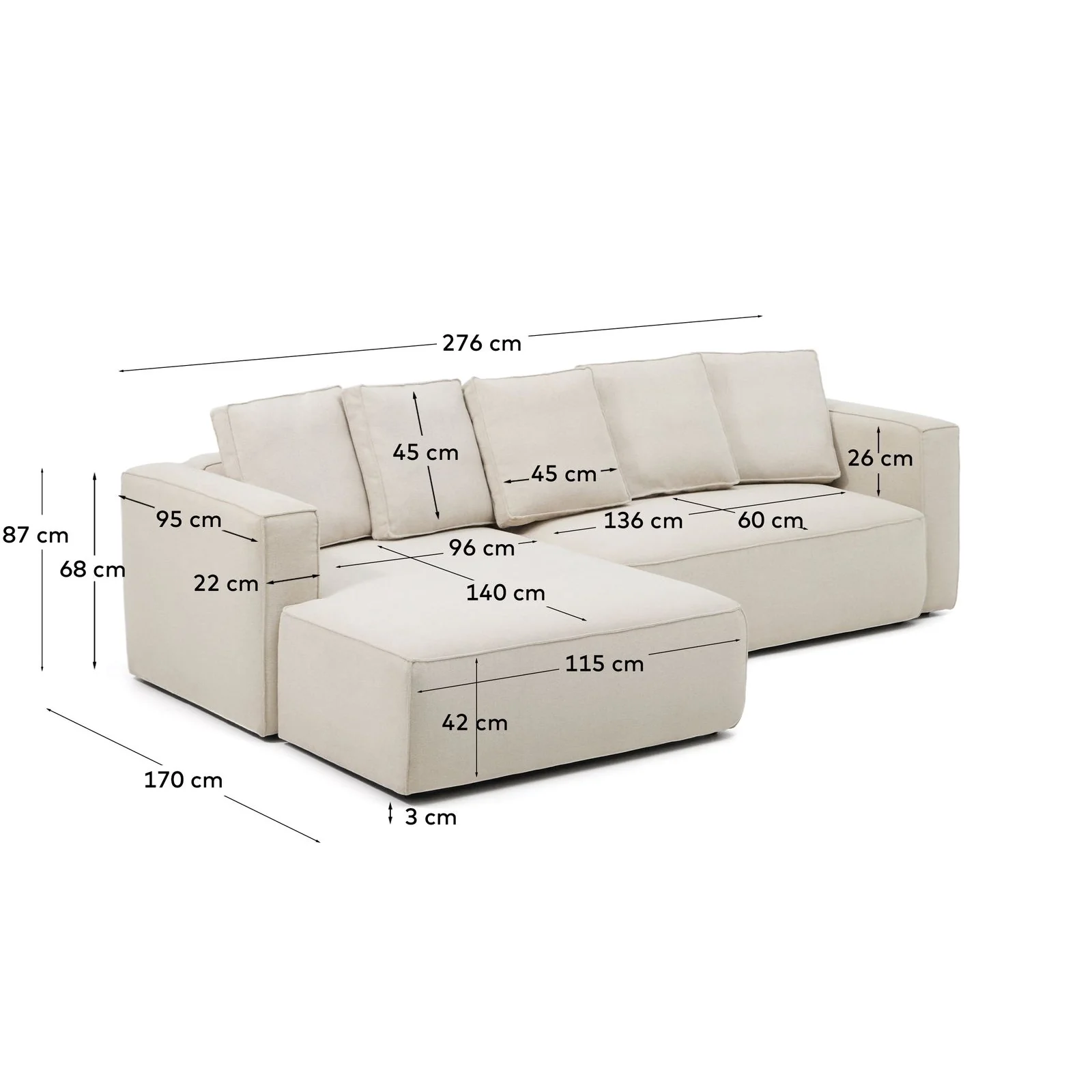 3-Sitzer Bettsofa Marela mit Chaiselongue links in beiger Chenille, 276 cm, FSC Mix Credit - Image 4