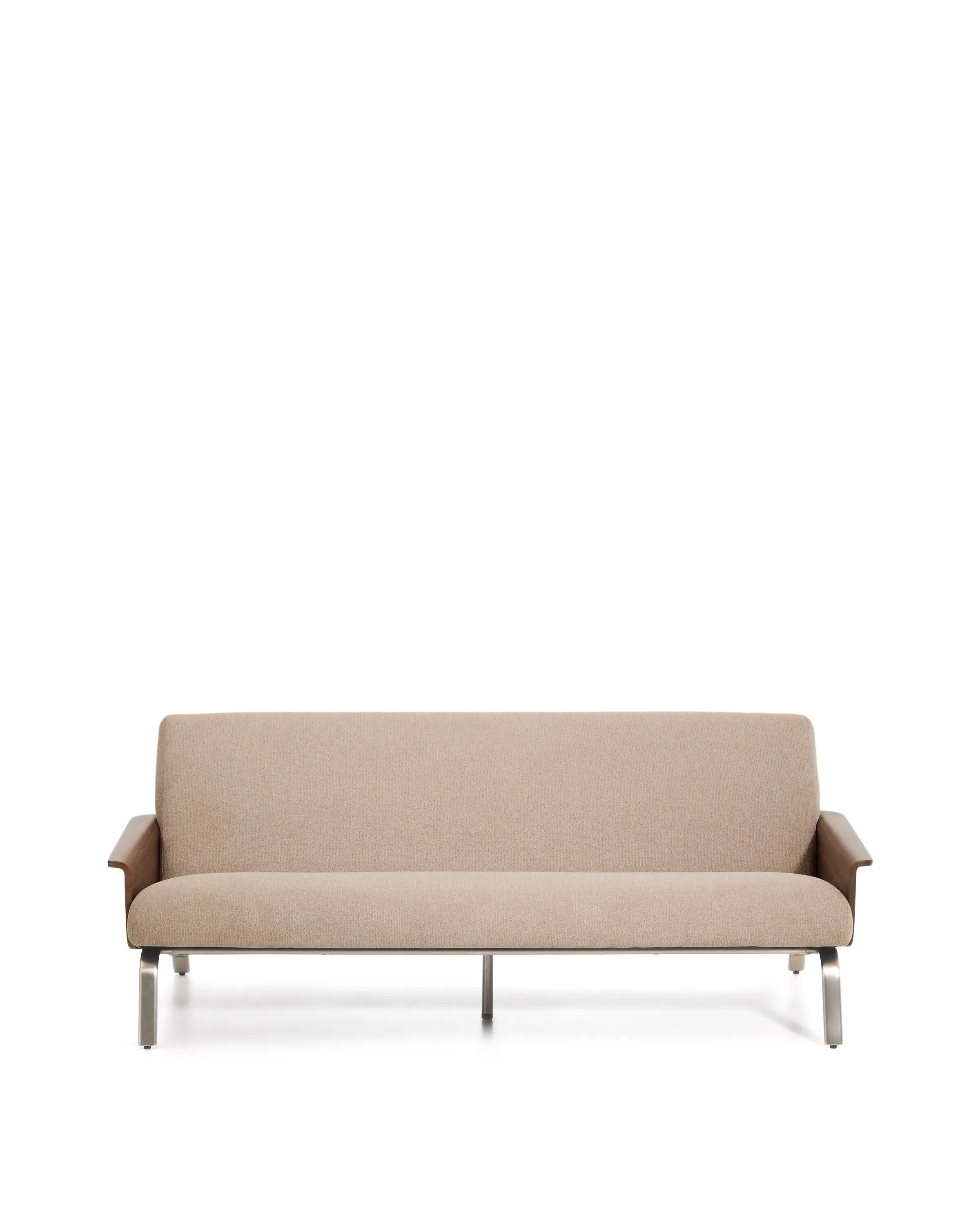 3-Sitzer-Sofa Amsen in Hellbraun aus Nussbaumsperrholz und Beinen aus em gebürsteten Edelstahl 190 cm FSC 100 %