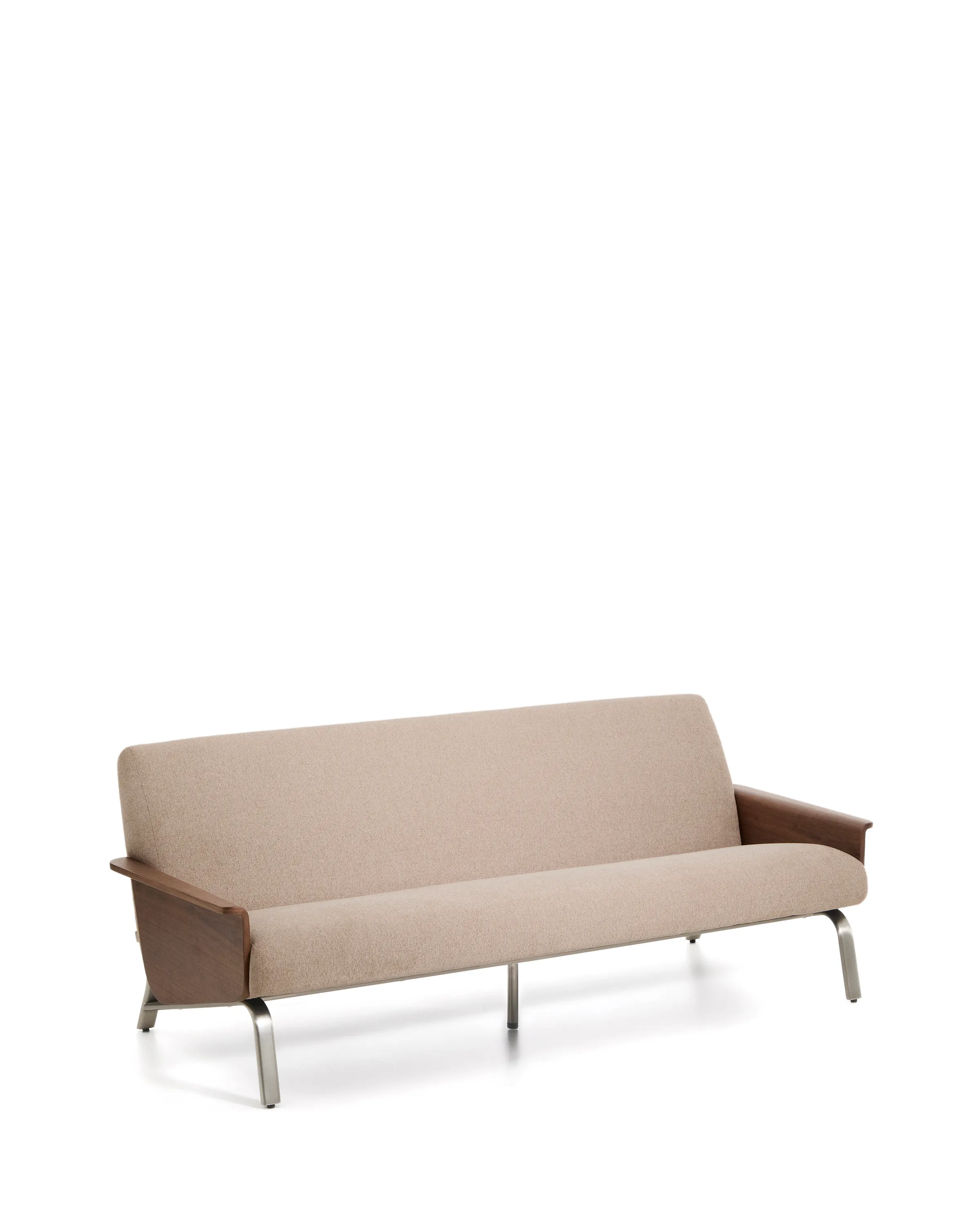3-Sitzer-Sofa Amsen in Hellbraun aus Nussbaumsperrholz und Beinen aus em gebürsteten Edelstahl 190 cm FSC 100 % - Image 4