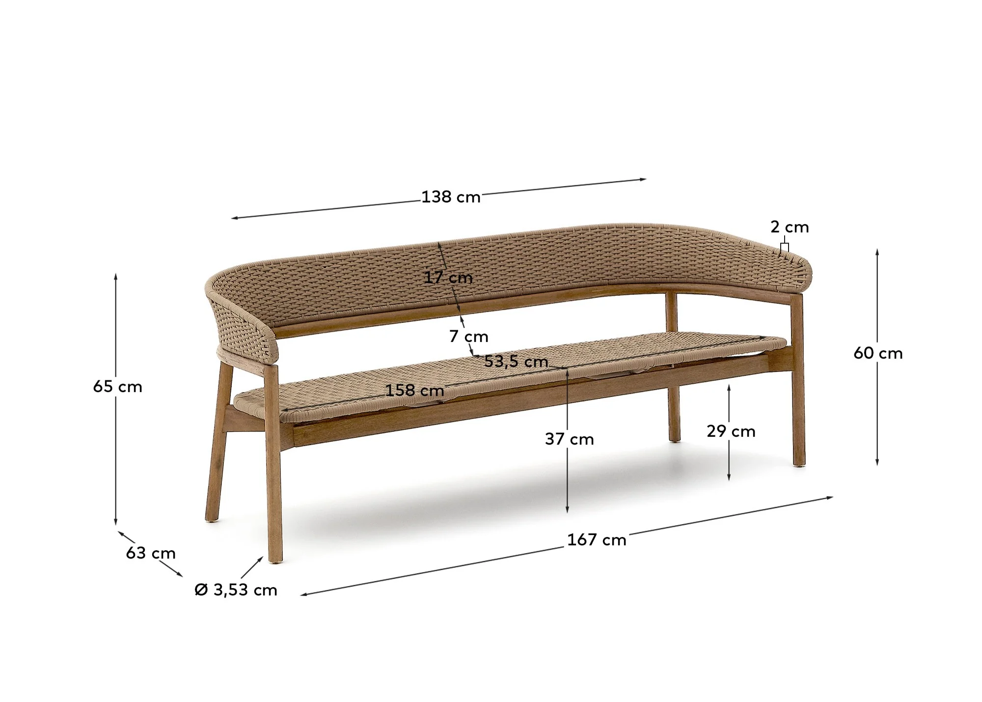 3-Sitzer-Sofa Arinella aus massivem Akazienholz mit Finish in natürlichem Farbton und beigem Seil FSC 100% 167 cm - Image 11