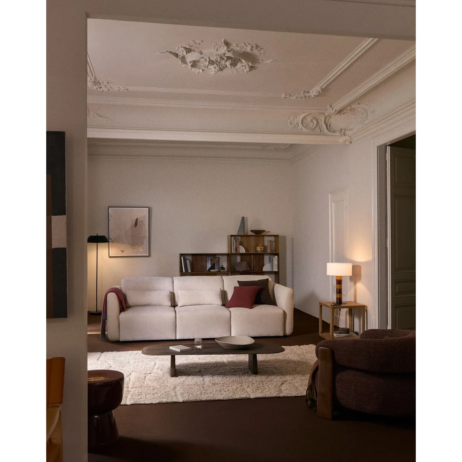 3-Sitzer-Sofa Lares mit elektrisch ausfahrbaren Sitzen und verstellbarer Kopfstütze in beiger Chenille, 255 cm - Image 2