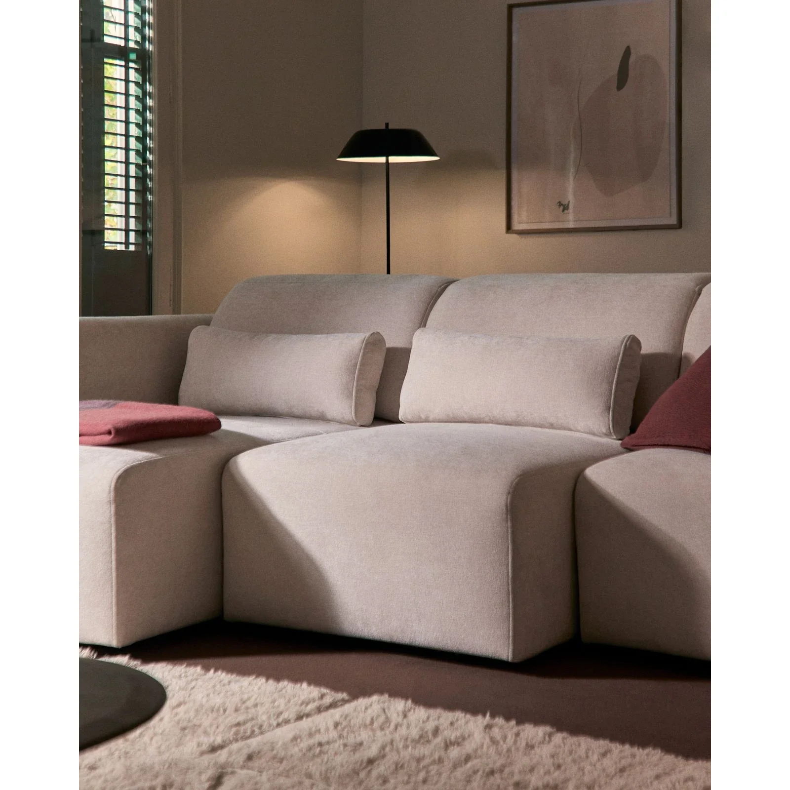 3-Sitzer-Sofa Lares mit elektrisch ausfahrbaren Sitzen und verstellbarer Kopfstütze in beiger Chenille, 255 cm - Image 3