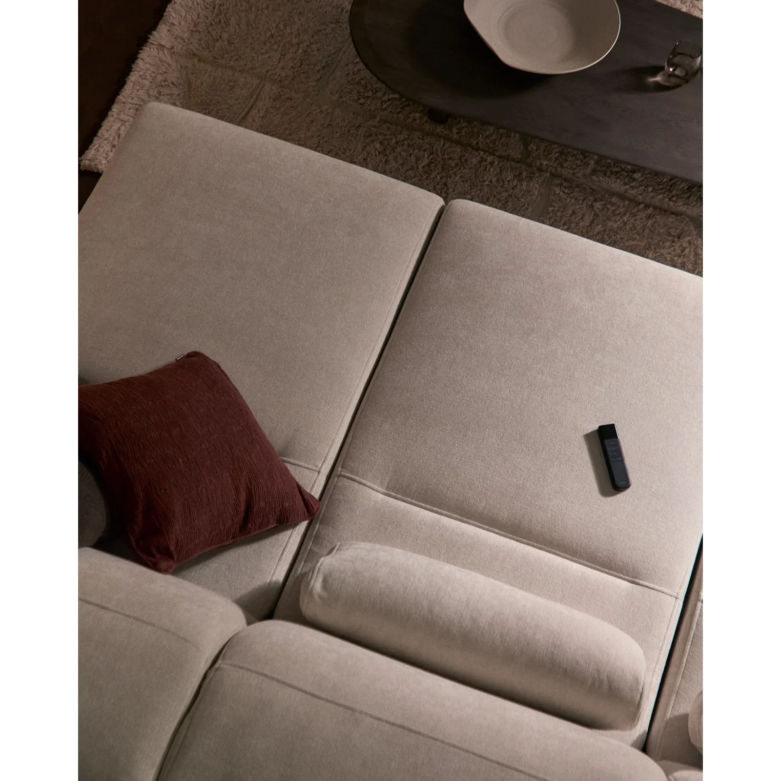 3-Sitzer-Sofa Lares mit elektrisch ausfahrbaren Sitzen und verstellbarer Kopfstütze in beiger Chenille, 255 cm - Image 4