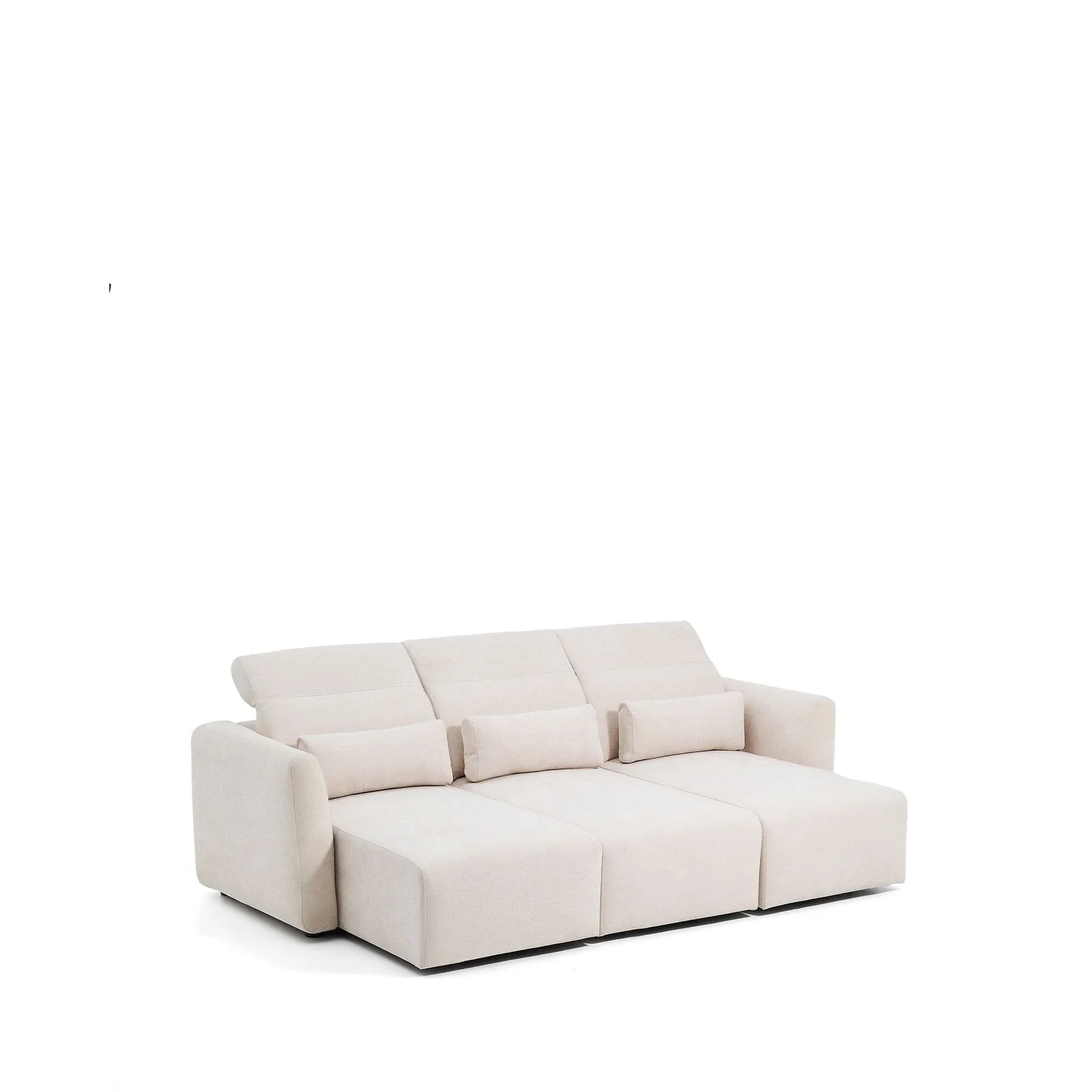 3-Sitzer-Sofa Lares mit elektrisch ausfahrbaren Sitzen und verstellbarer Kopfstütze in beiger Chenille, 255 cm - Image 7