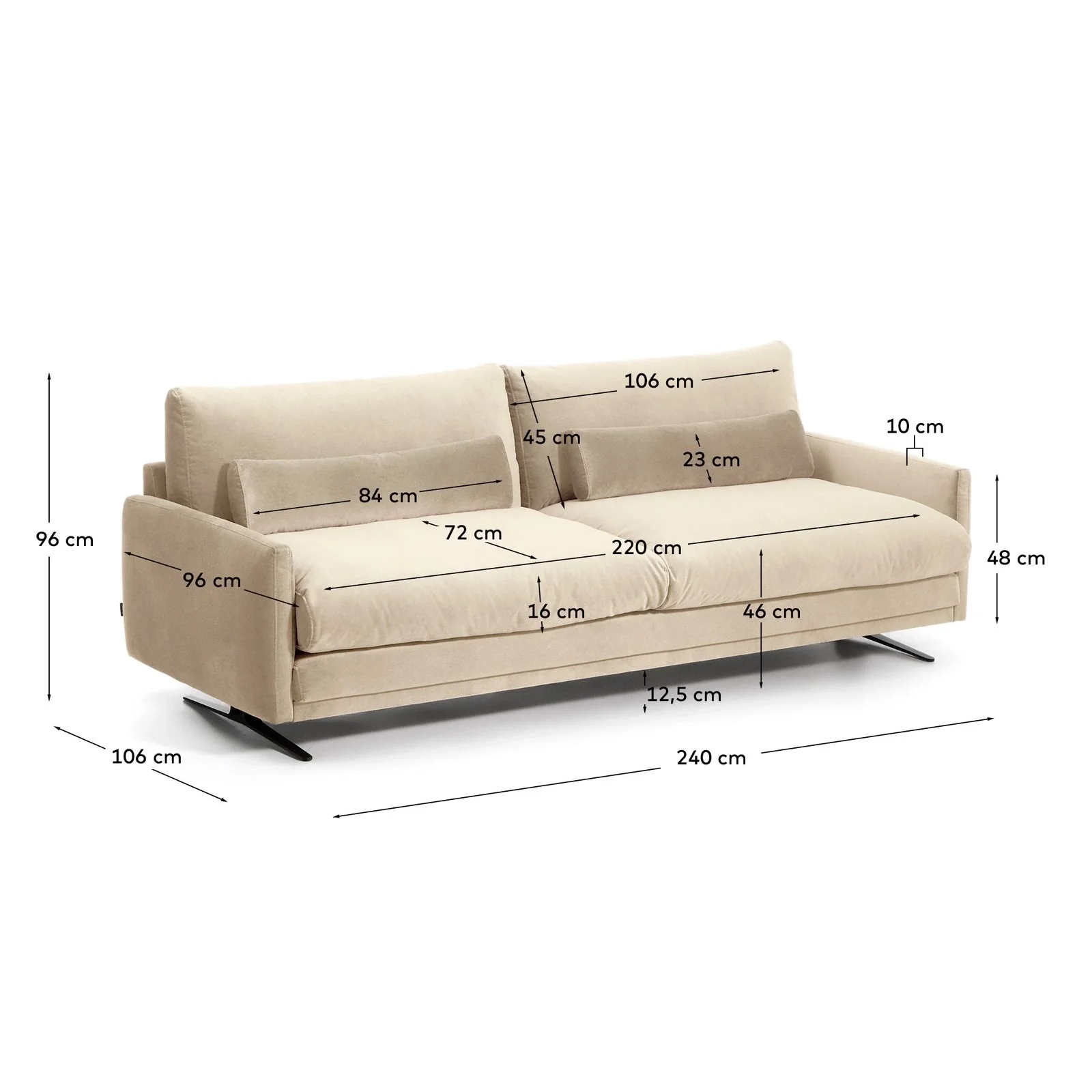 3-Sitzer-Sofa Veliro, schwer entflammbar, mit Samt und Stahlbeinen mit schwarzem Finish, 240 cm, FSC Mix Credit - Image 13
