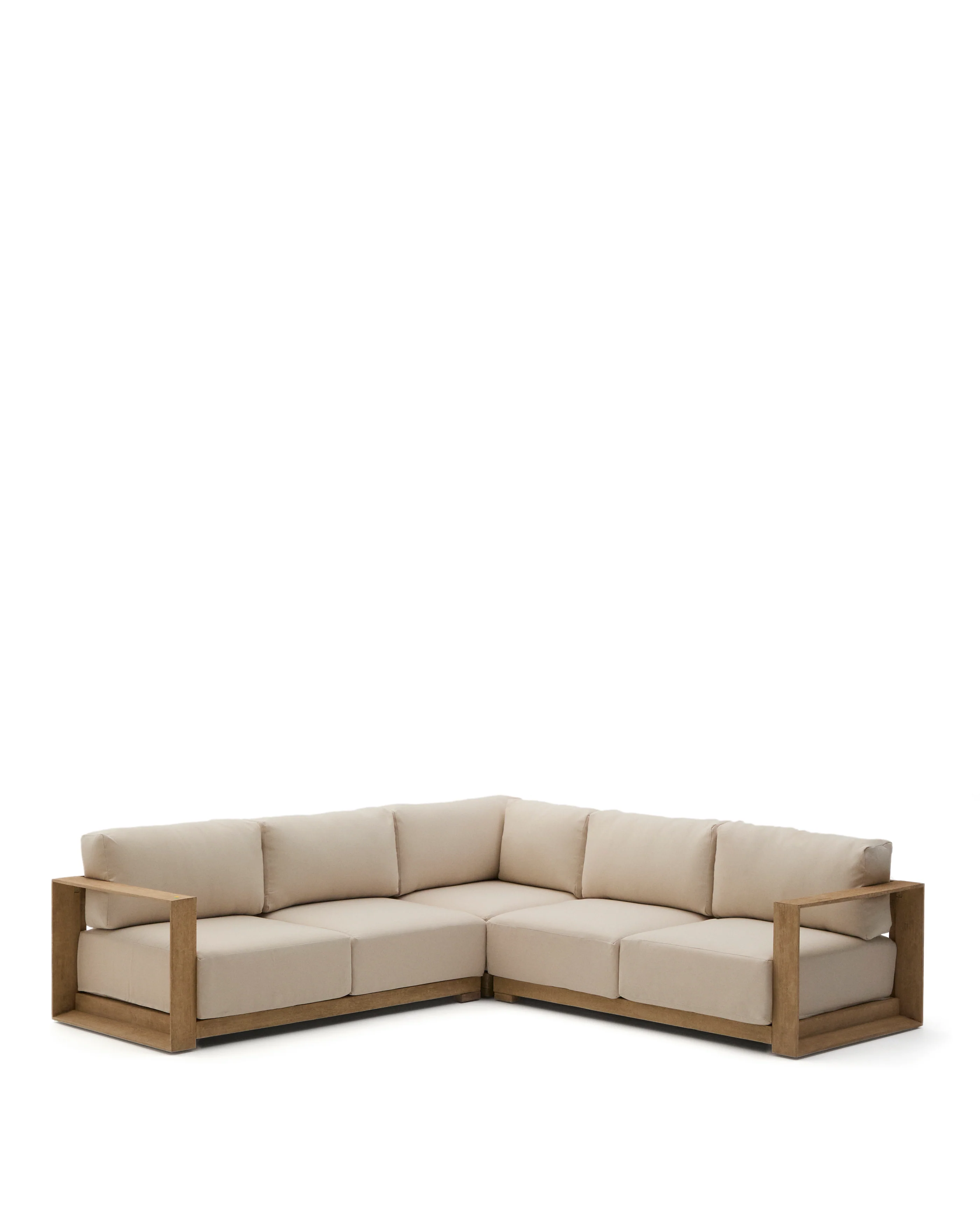 5-Sitzer-Ecksofa Ambra aus massivem Akazienholz mit hellem Finish 248 cm