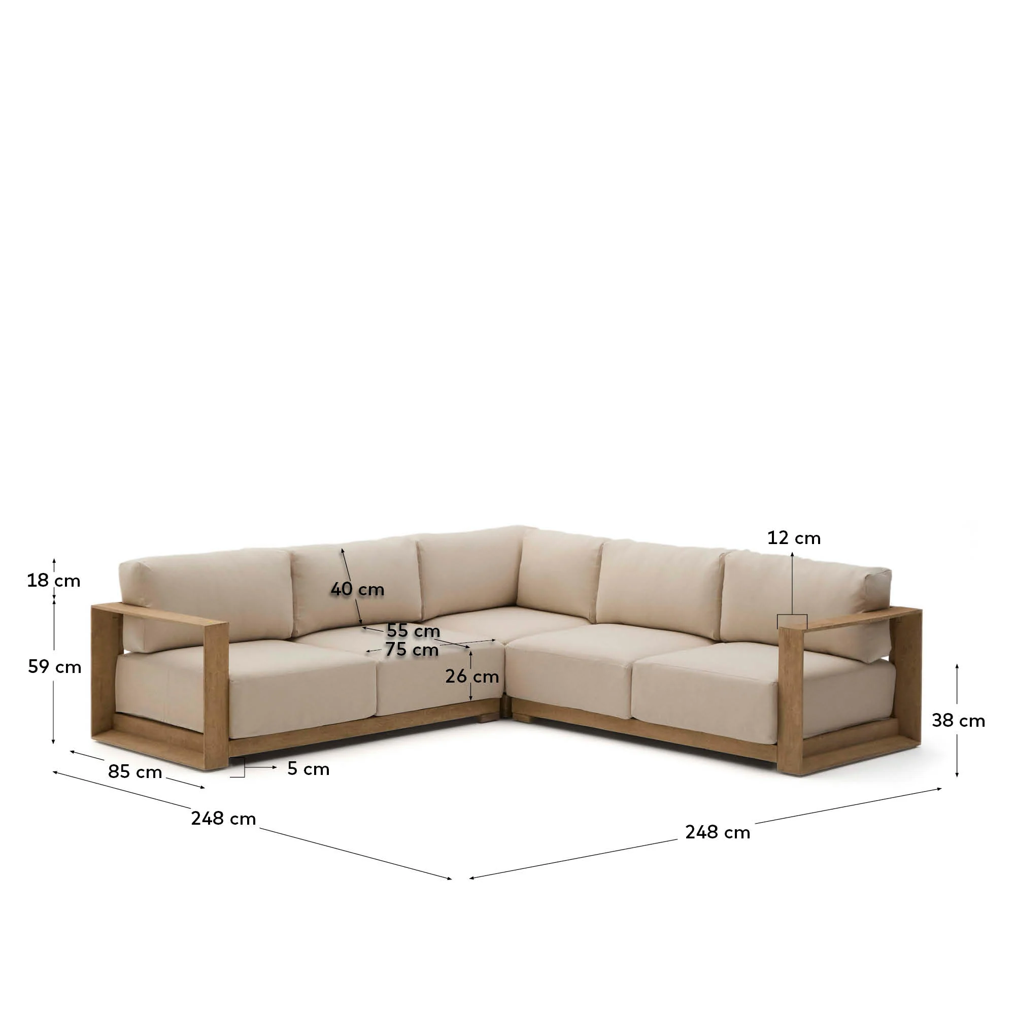 5-Sitzer-Ecksofa Ambra aus massivem Akazienholz mit hellem Finish 248 cm - Image 5