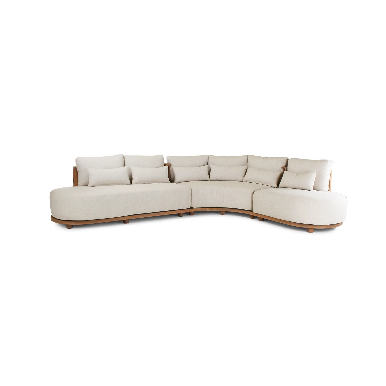 5-Sitzer-Gartensofa Pisang aus Teakholz mit cremefarbenen Kissen, 340x265x77 cm