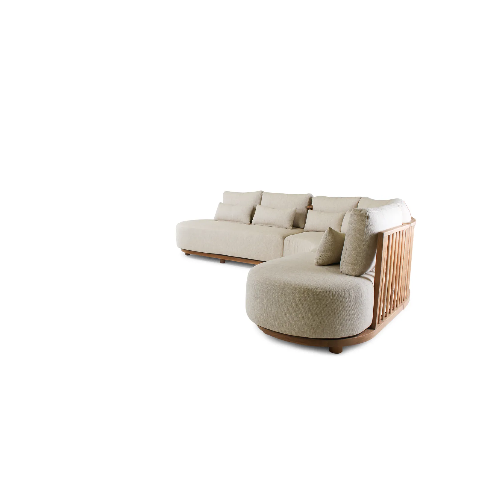 5-Sitzer-Gartensofa Pisang aus Teakholz mit cremefarbenen Kissen, 340x265x77 cm - Image 6