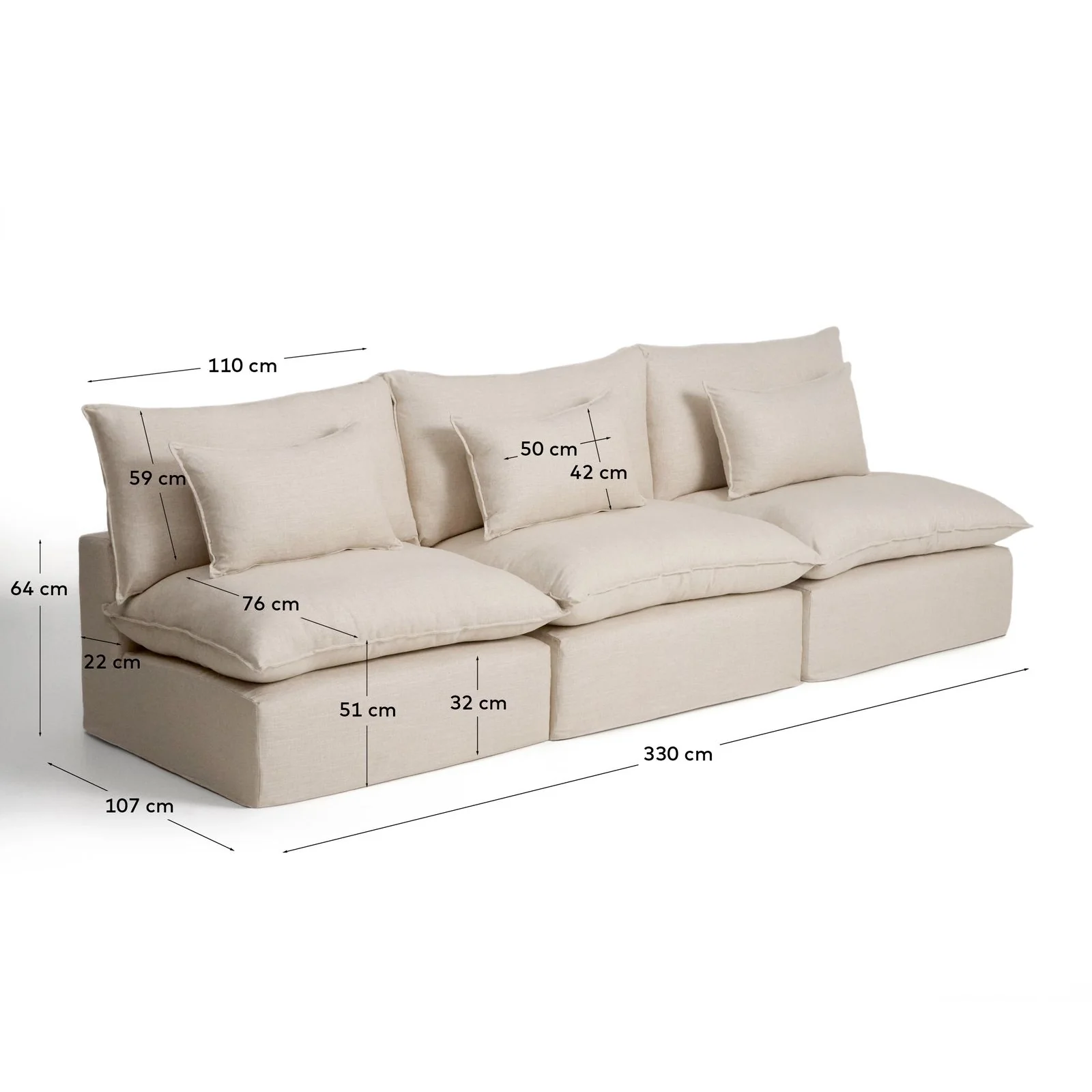 5-Sitzer-Modularsofa Anarela mit abnehmbarem Bezug aus Leinen und Viskose, 330 cm, FSC Mix Credit - Image 7