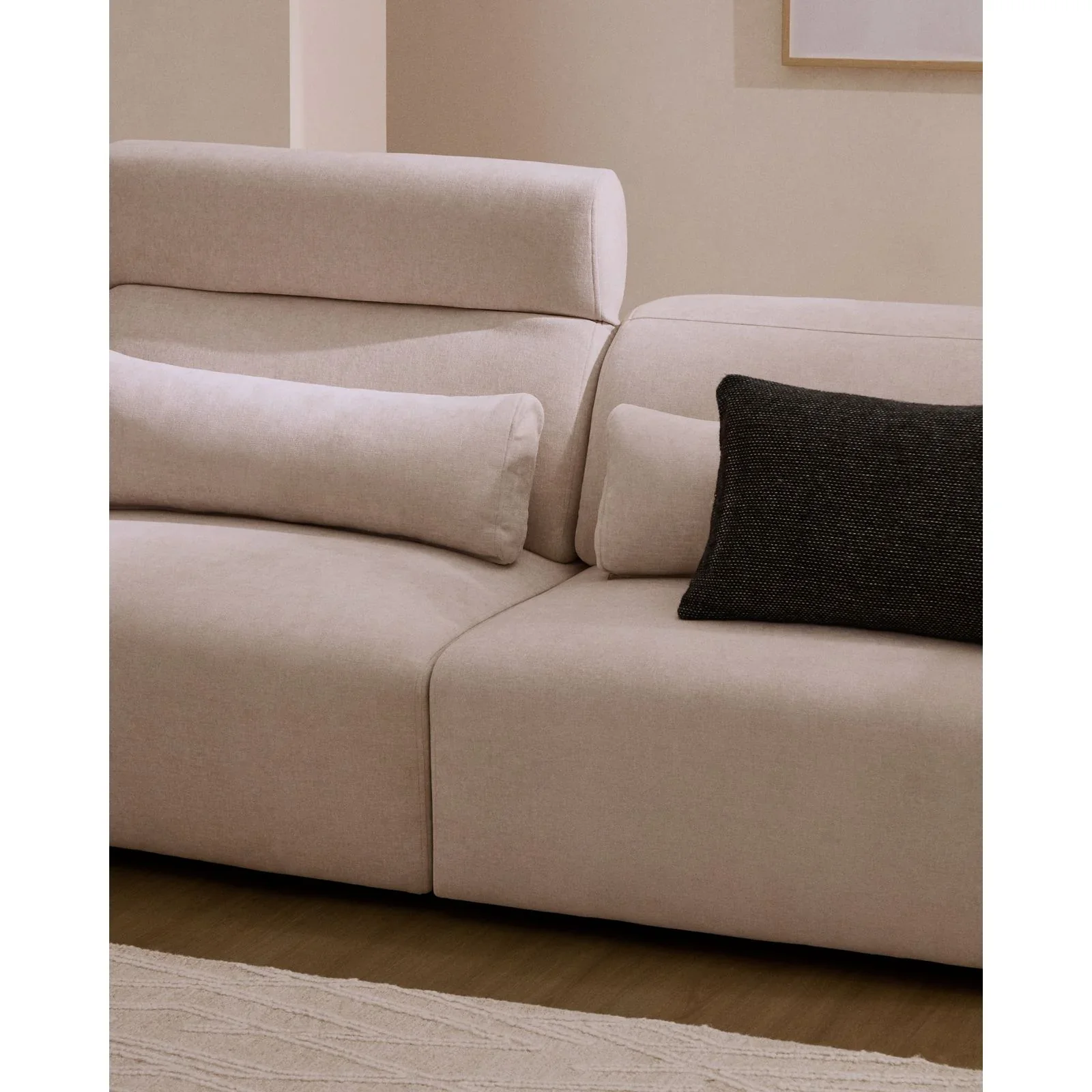 5-Sitzer-Sofa Lares mit elektrisch ausfahrbaren Sitzen und verstellbarer Kopfstütze in beiger Chenille, 335 cm - Image 4