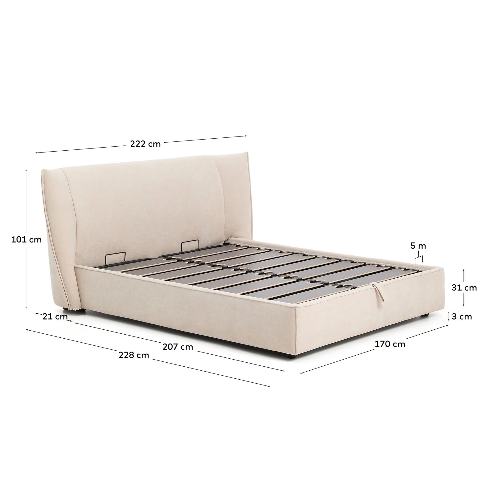 Abziehbares Bett Arvian aus beigefarbener Chenille mit Klappbettkasten für eine Matratze von 160 x 200 cm - Image 5