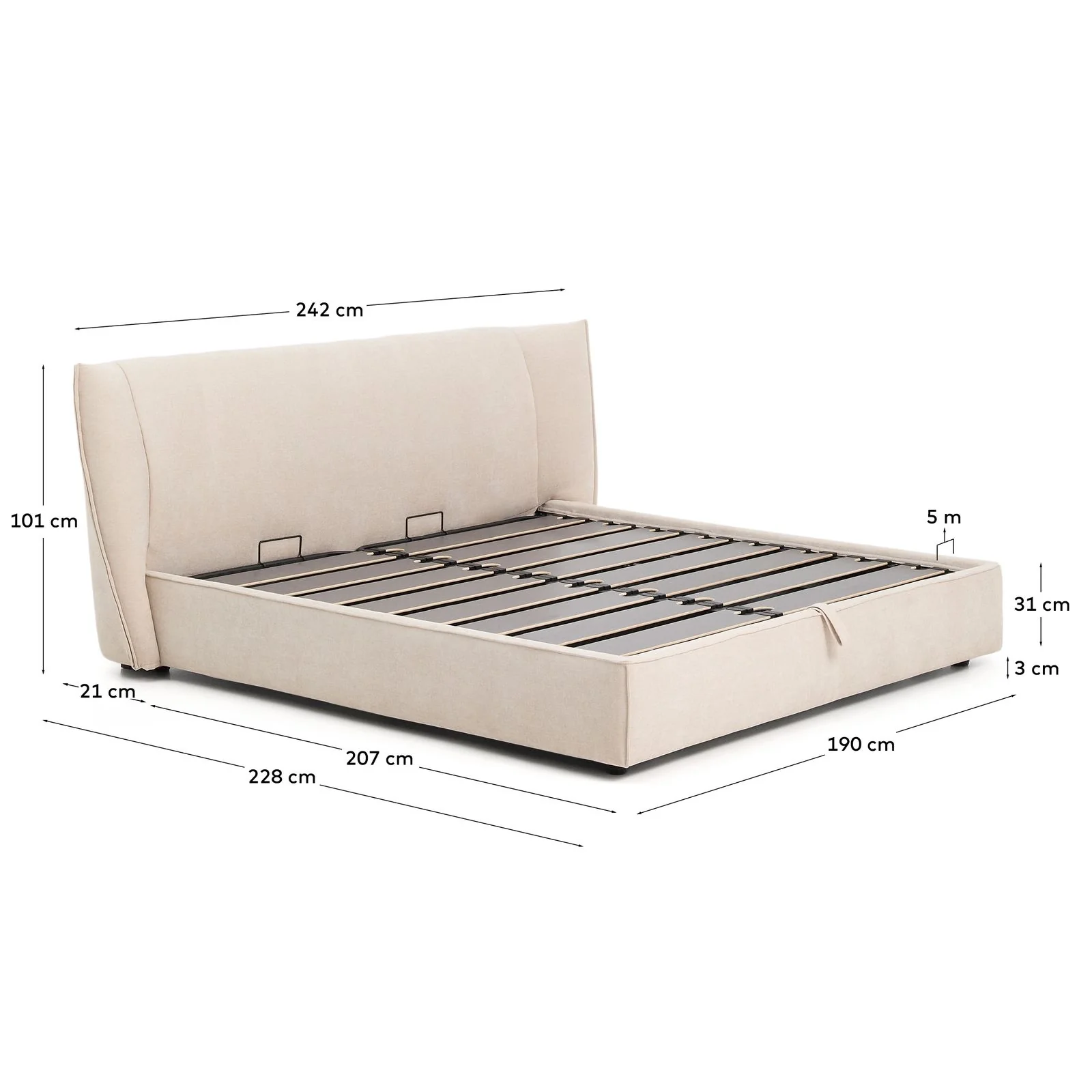 Abziehbares Bett Arvian aus beigefarbener Chenille mit Klappbettkasten für eine Matratze von 180 x 200 cm - Image 5