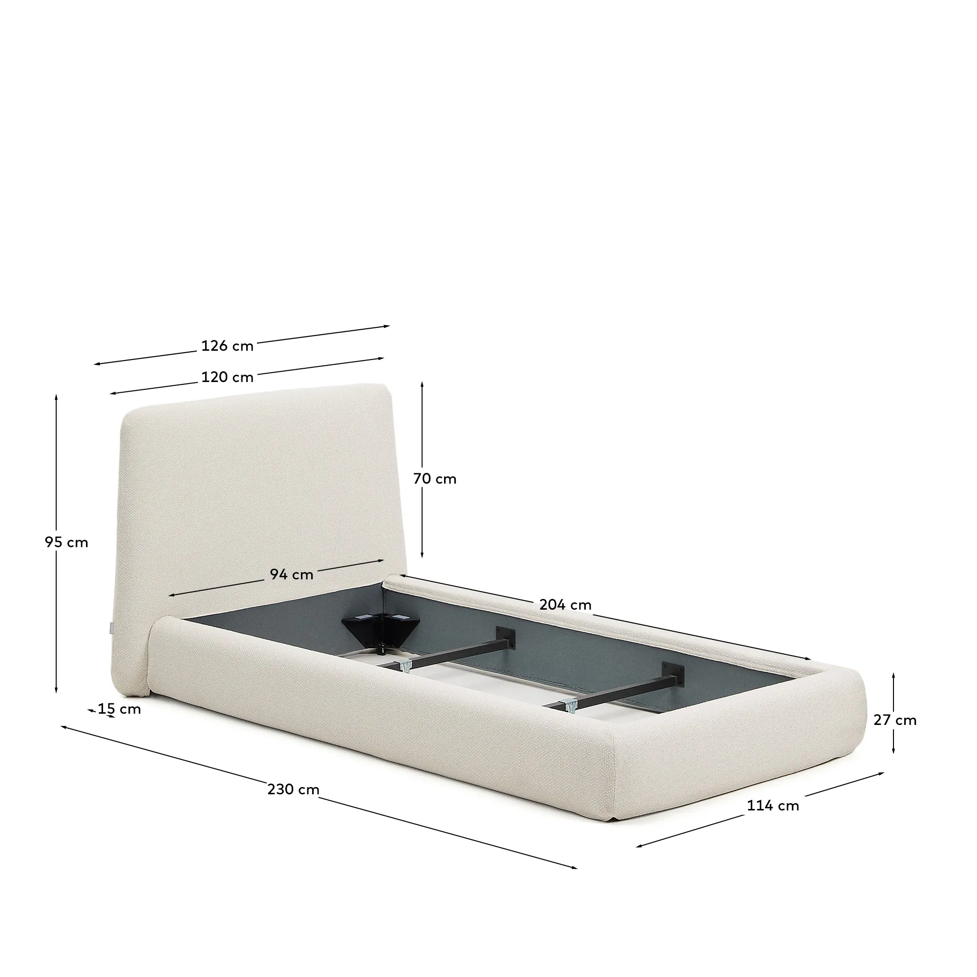 Abziehbares Bett Martina mit ecrufarbener Chenille für Matratzengröße 90 x 200 cm - Image 7