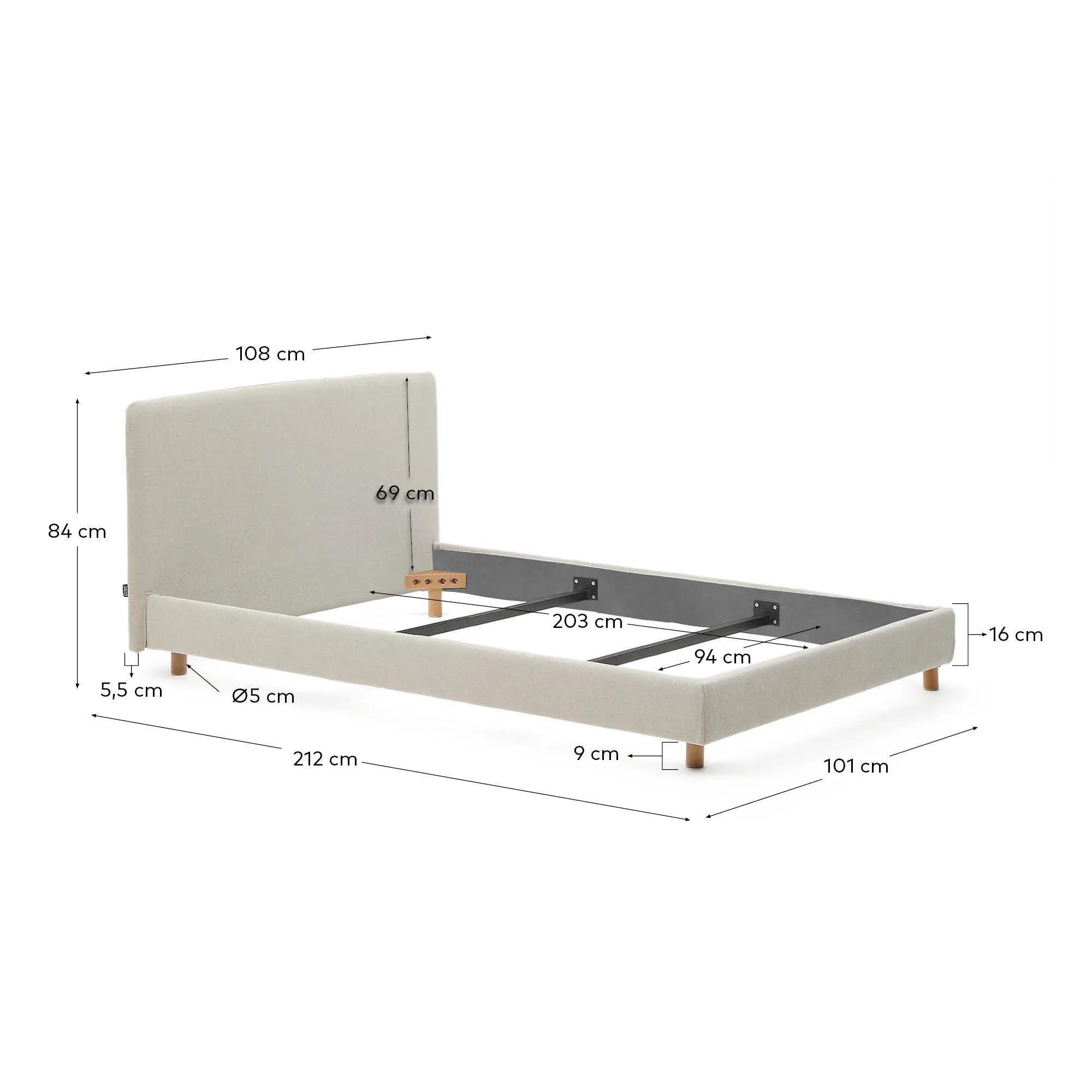 Abziehbares Bett Valma aus perlfarbener Chenille mit Beinen aus massivem Buchenholz für Matratze von 90 x 200 cm - Image 3