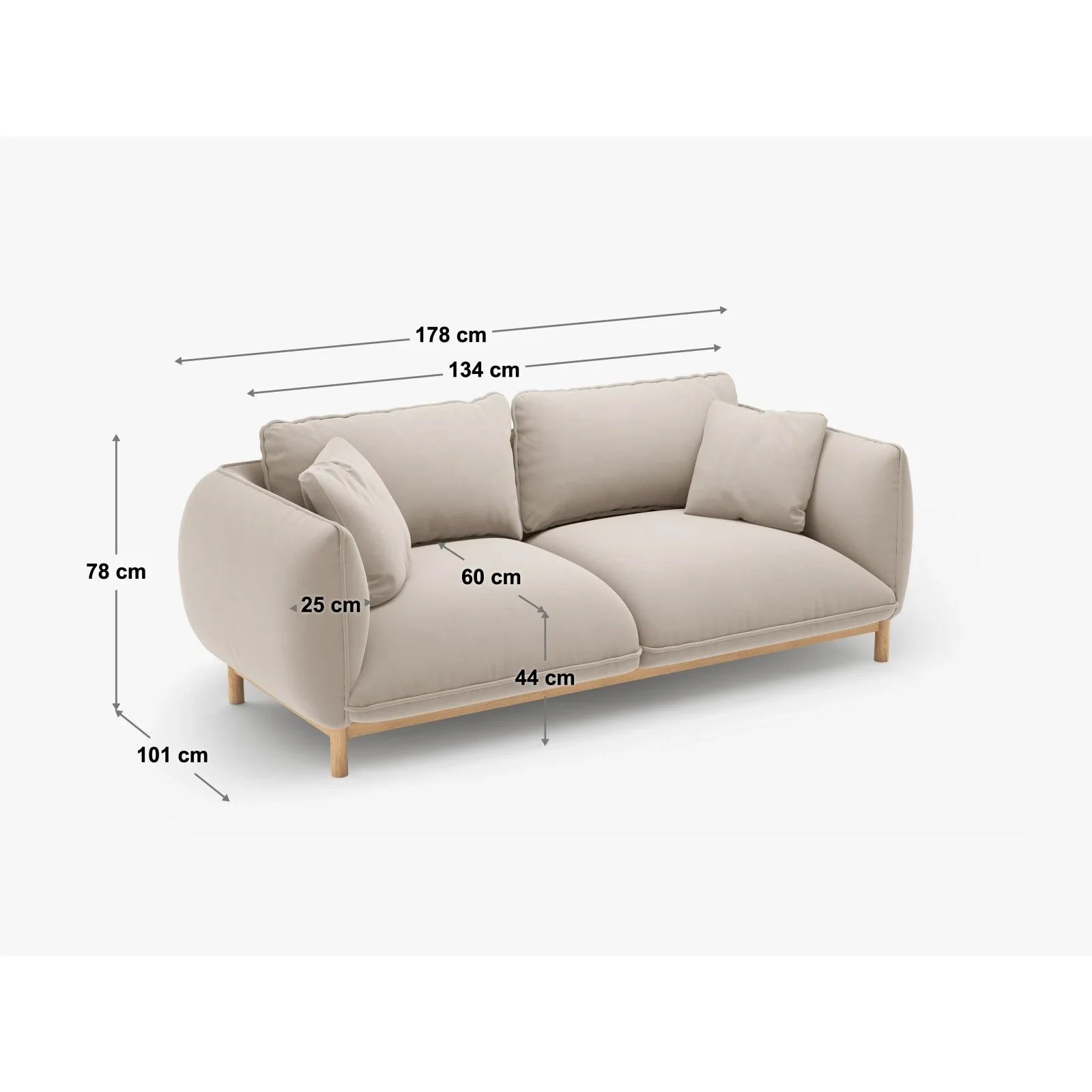 Ada 2-Sitzer Sofa aus Samt oder Strukturstoff, 178x101 cm - Image 7