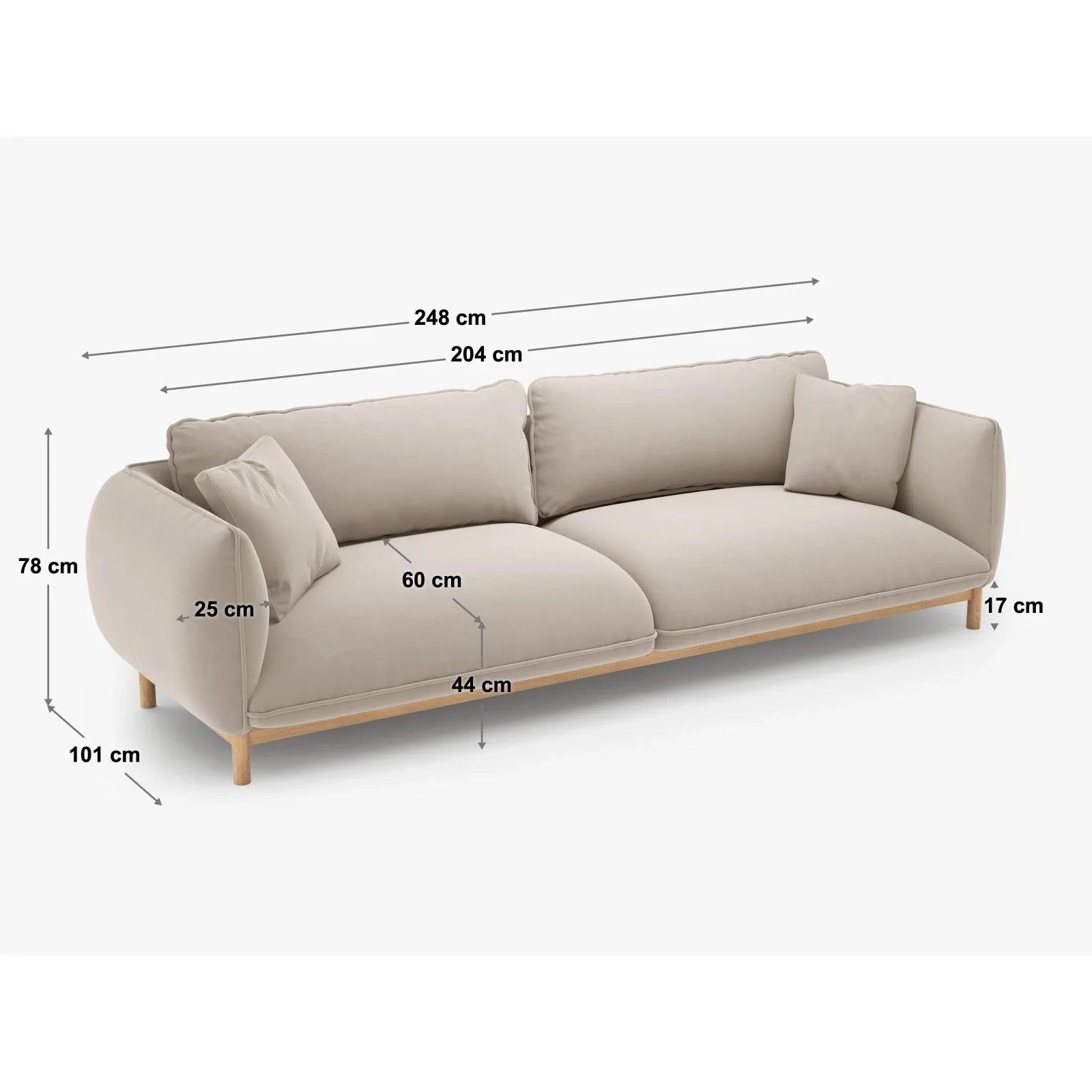 Ada 4-Sitzer Sofa aus Samt oder Strukturstoff, 248x101 cm - Image 19