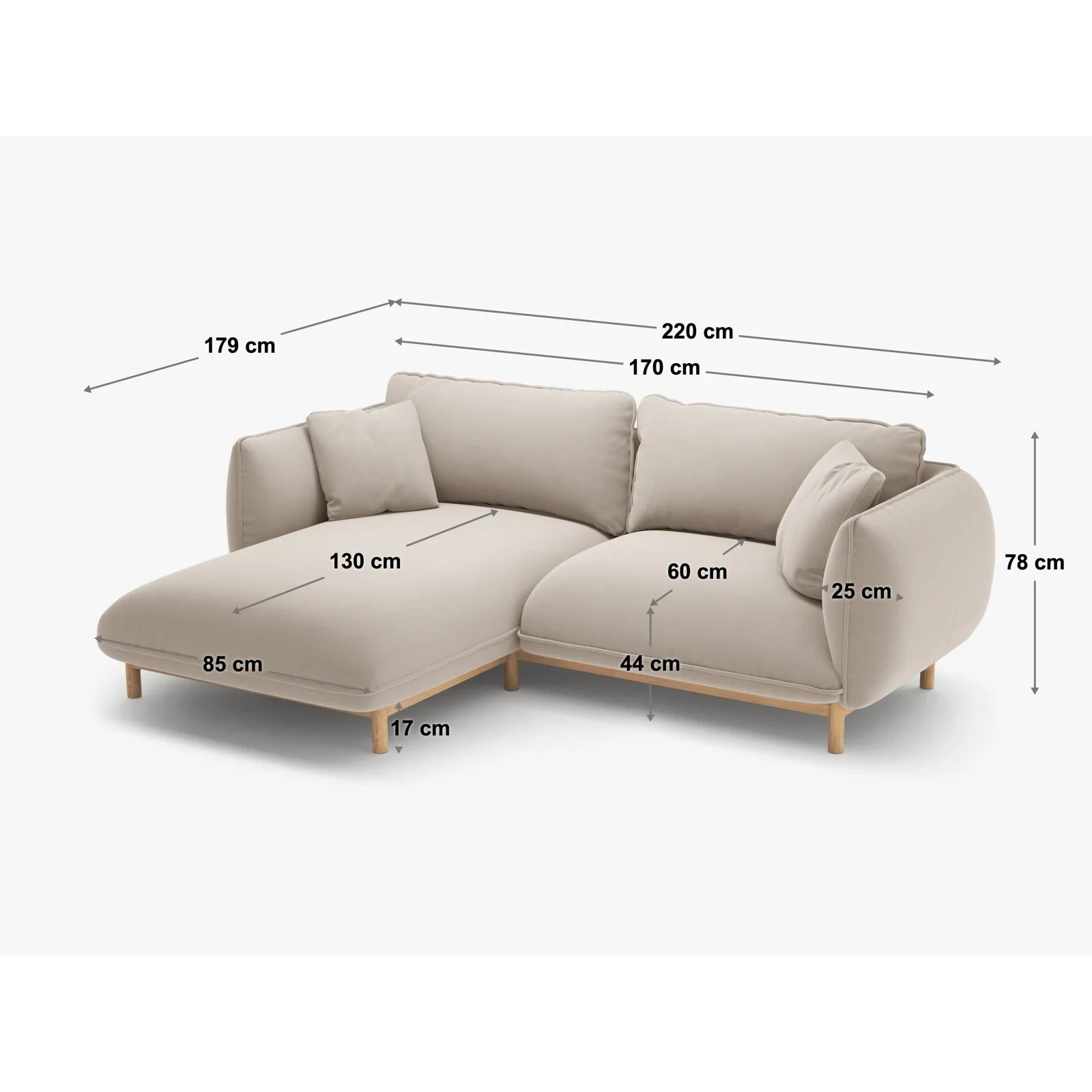 Ada Ecksofa Links aus Samt oder Strukturstoff, 220x179 cm - Image 102