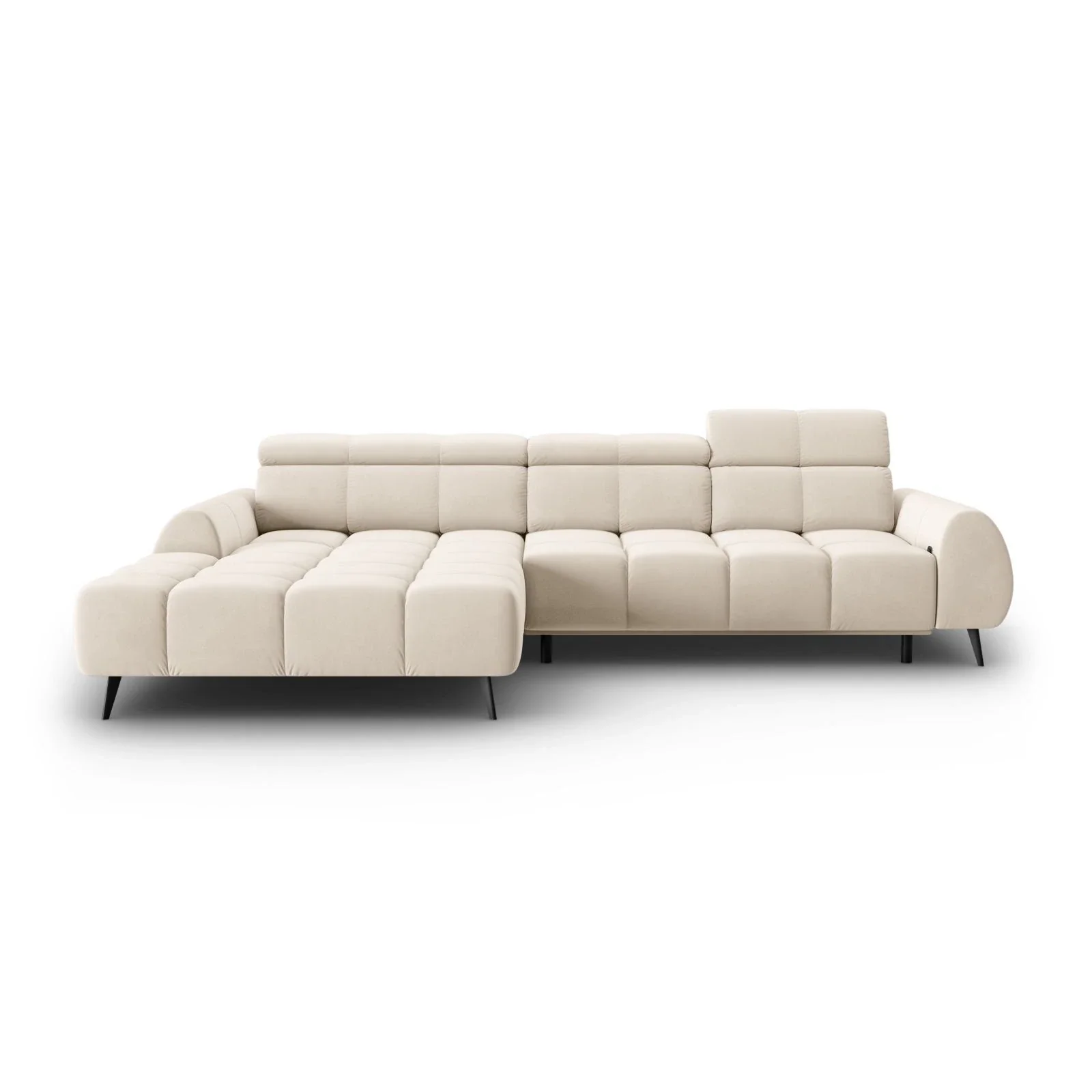 Alyse 5-Sitzer Ecksofa Links, elektrisch verstellbar, mit Bezug aus Samt oder Strukturstoff, 295x188 cm