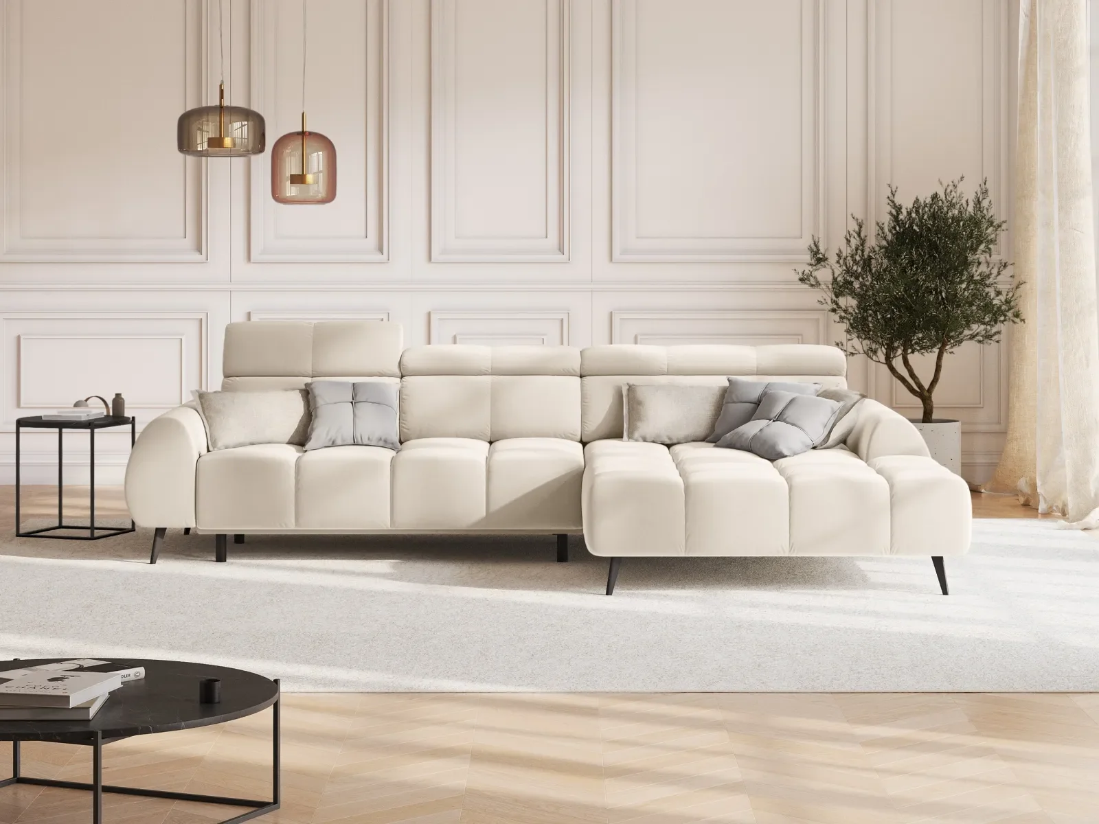 Alyse 5-Sitzer Ecksofa Rechts, elektrisch verstellbar, mit Bezug aus Samt oder Strukturstoff, 295x188 cm - Image 2