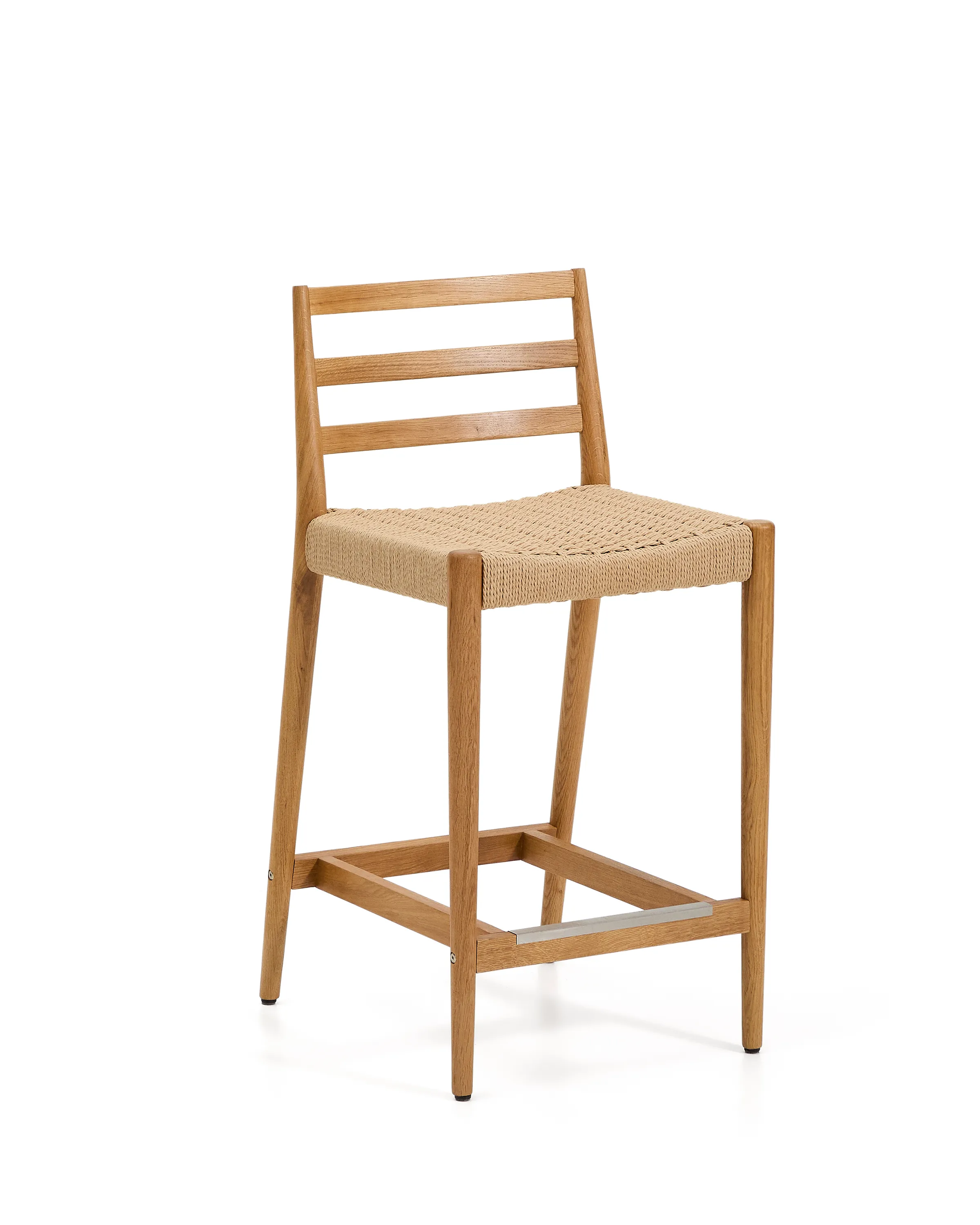 Analy Hocker Rückenlehne massives Eichenholz in verschiedenen Finishes Sitzfläche Seil 65 cm FSC 100 %