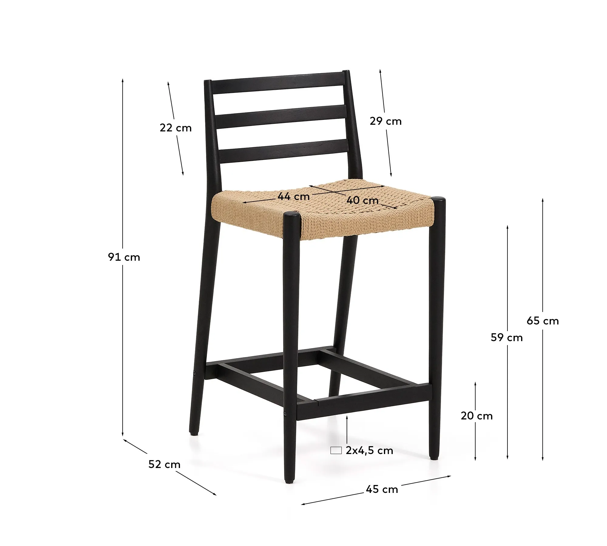 Analy Hocker Rückenlehne massives Eichenholz in verschiedenen Finishes Sitzfläche Seil 65 cm FSC 100 % - Image 13