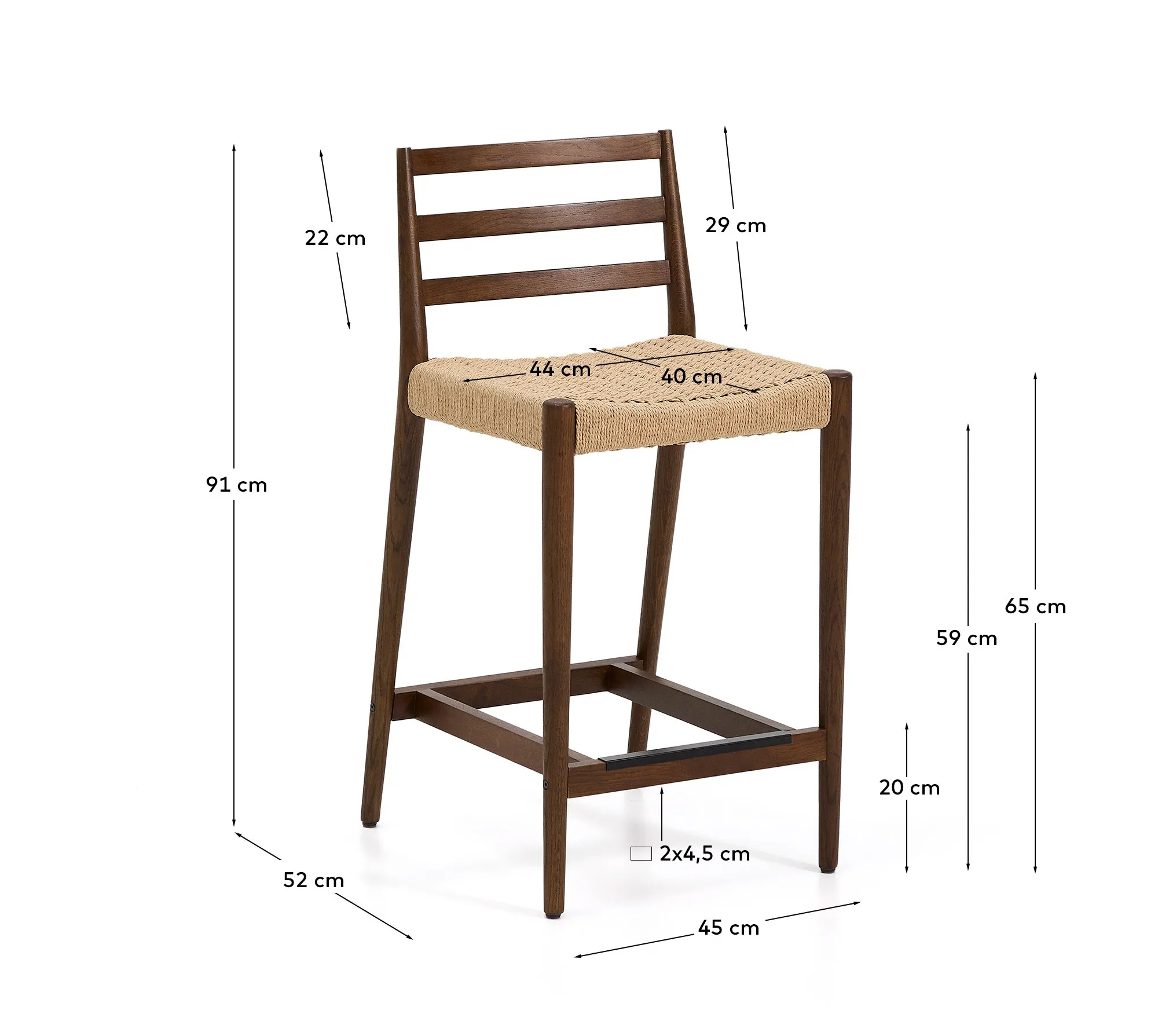 Analy Hocker Rückenlehne massives Eichenholz in verschiedenen Finishes Sitzfläche Seil 65 cm FSC 100 % - Image 23