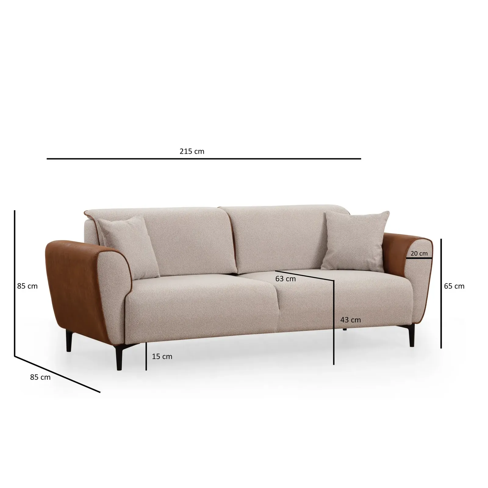Aren 3-Sitzer Schlafsofa in Zimtbeige, 215x85 cm - Image 11