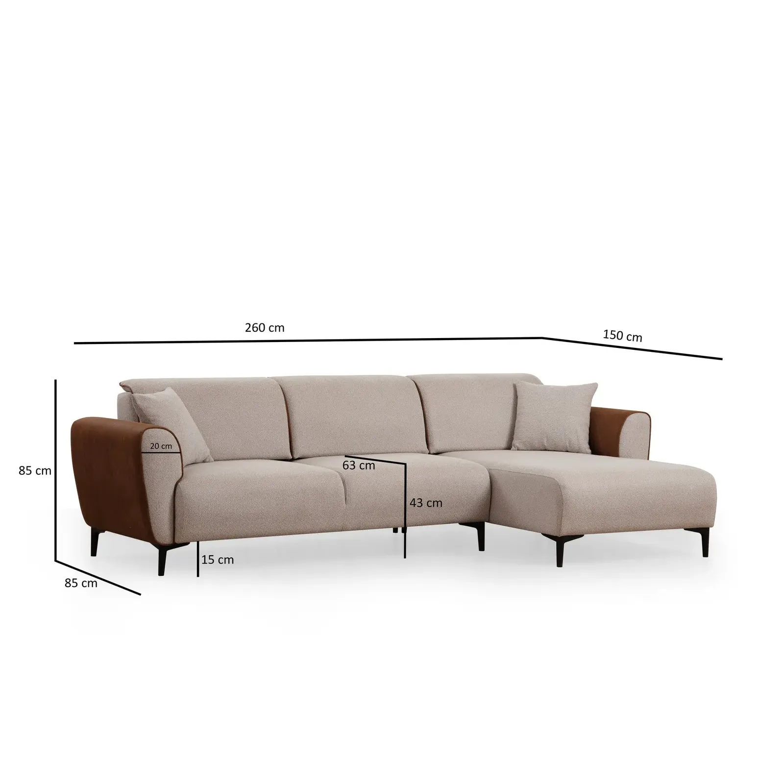 Aren Eckschlafsofa, Rechte Seite, 260x150 cm - Image 9