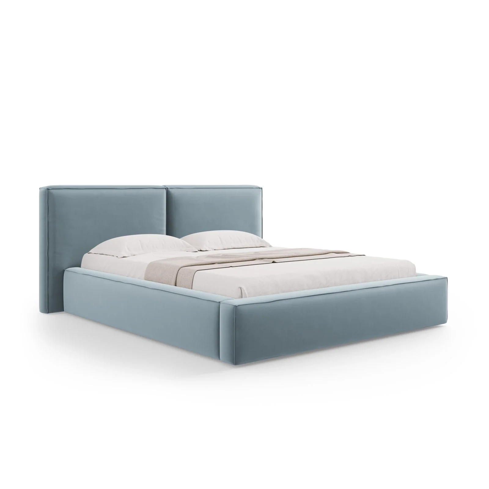 Arendal Bett mit Doppelkopfteil und Stauraum aus Samt oder Strukturstoff, 140x200 cm - Image 15