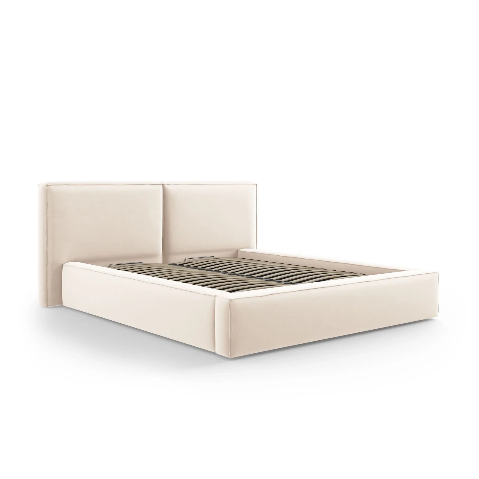 Arendal Bett mit Doppelkopfteil und Stauraum aus Samt oder Strukturstoff, 140x200 cm - Image 4