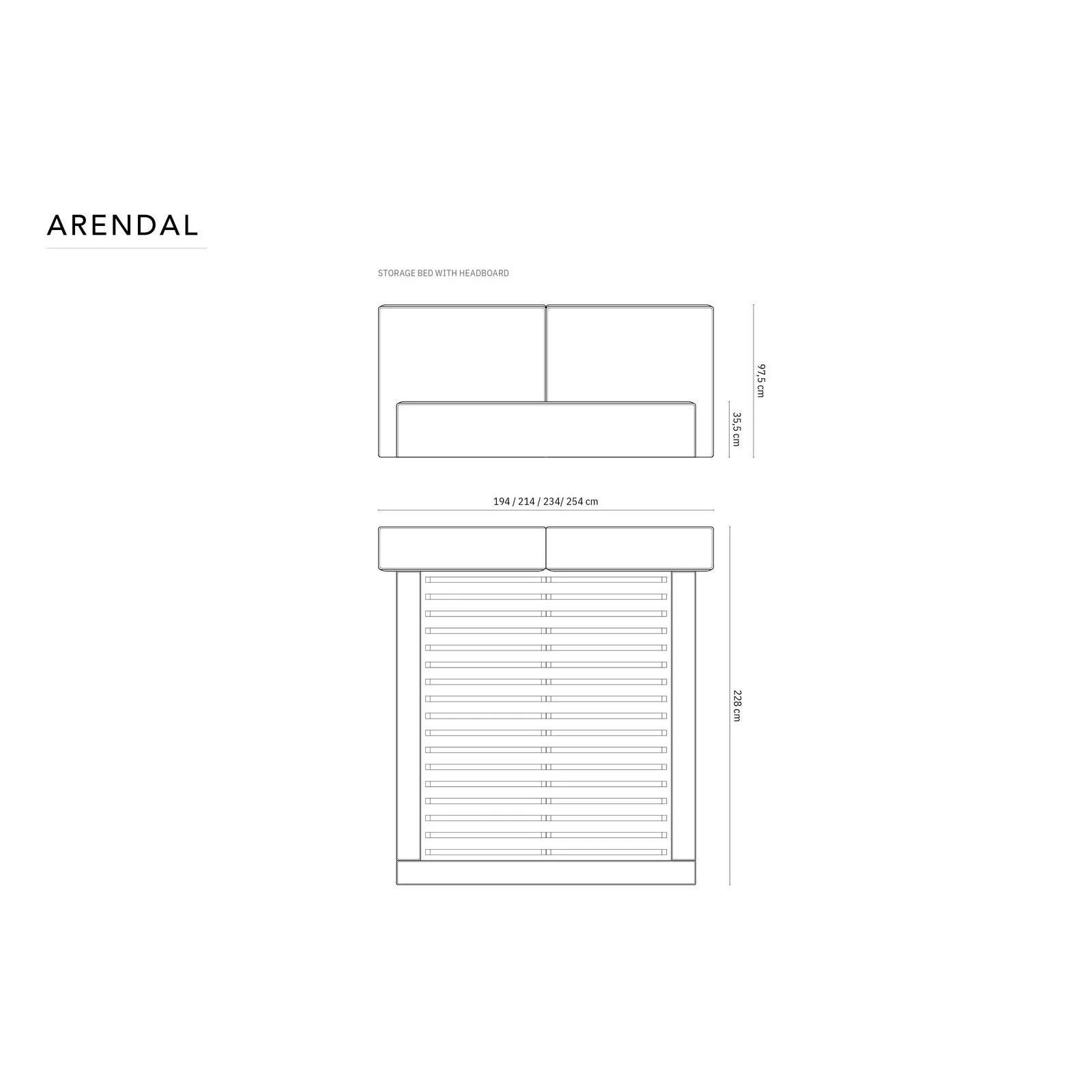 Arendal Bett mit Doppelkopfteil und Stauraum aus Samt oder Strukturstoff, 140x200 cm - Image 71