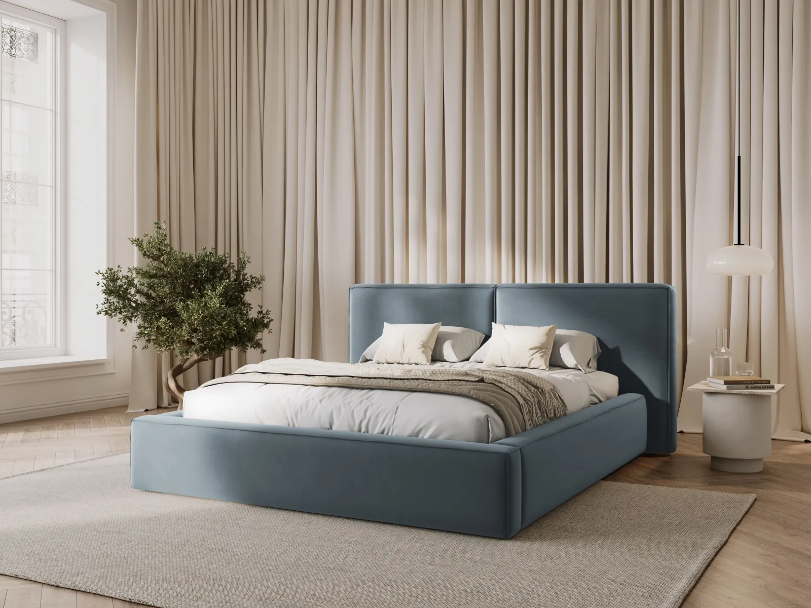 Arendal Bett mit Doppelkopfteil und Stauraum aus Samt oder Strukturstoff, 200x200 cm - Image 16