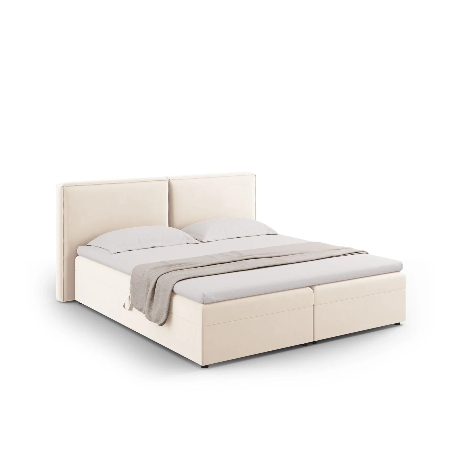 Arendal Boxspringbett mit Kopfteil und Stauraum aus Samt oder Strukturstoff, 140x200 cm